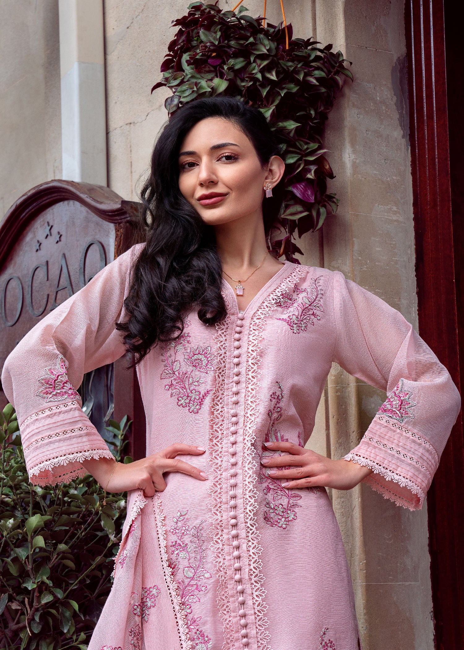 silk cotton net Kurta Set in Pastel pink