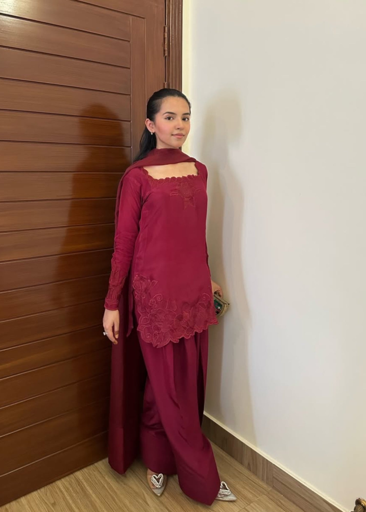 raw silk Kurta Set in Wine red
