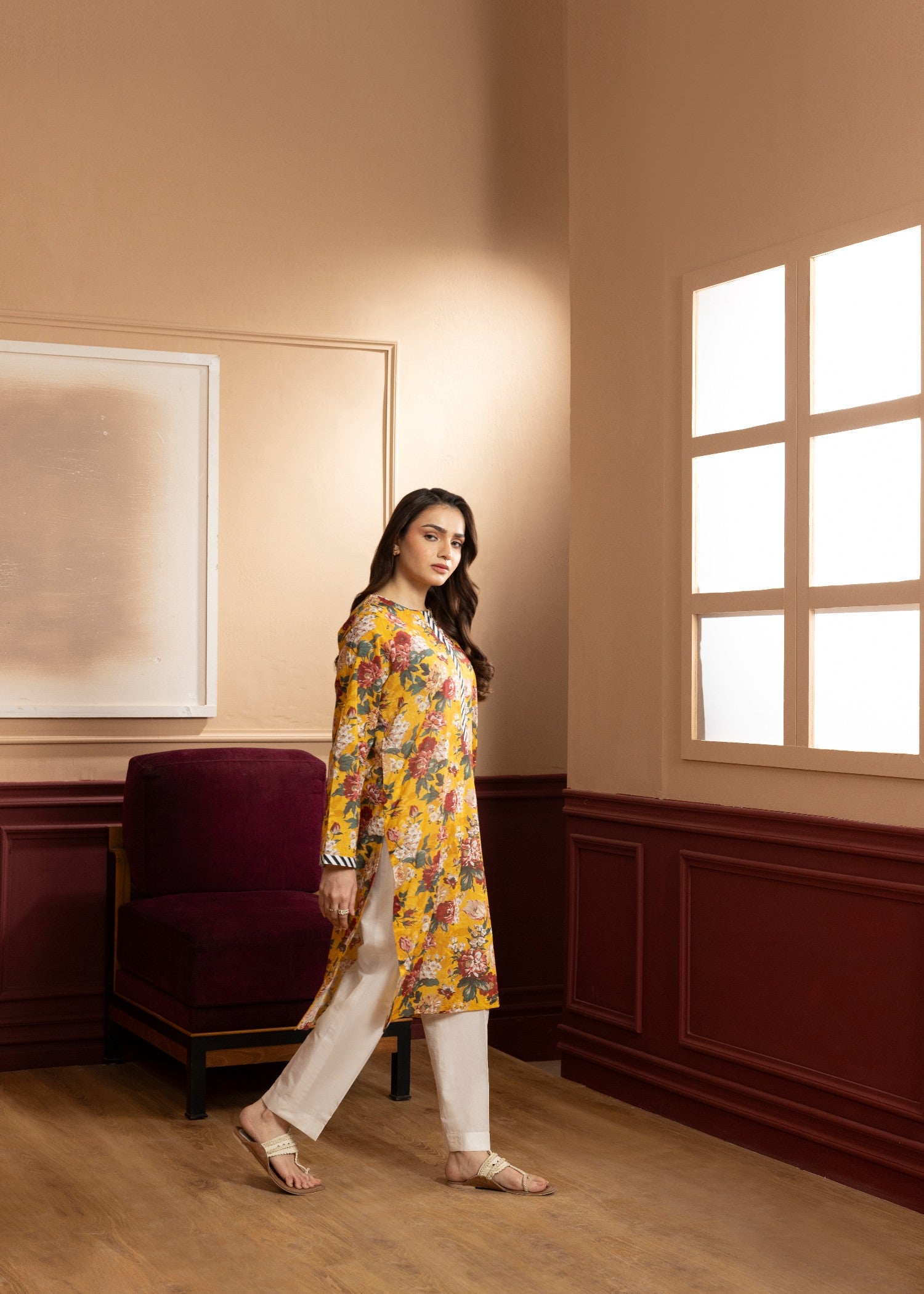 lawn Kurti in Mustard