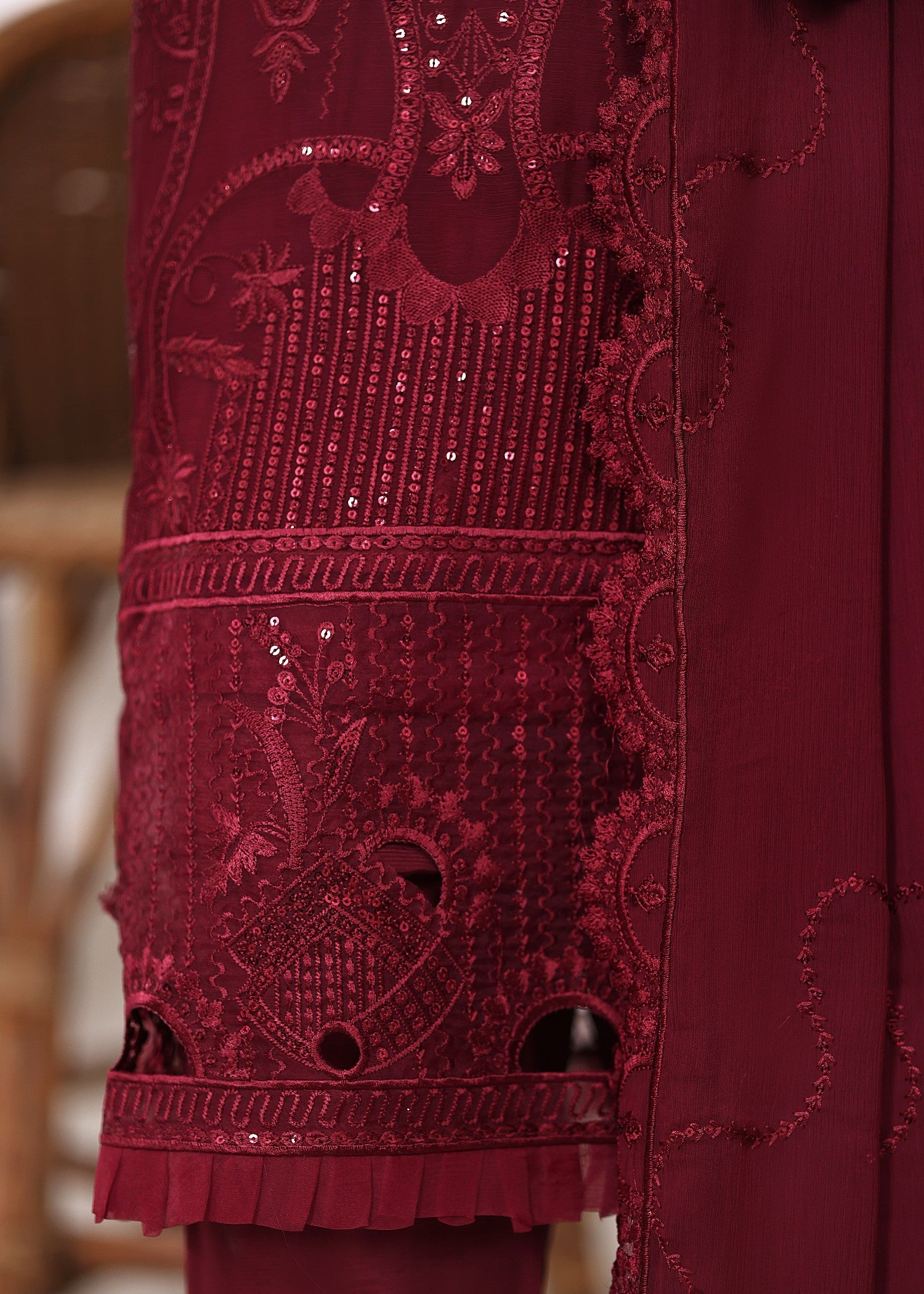 bemberg crinkle chiffon Kurta Set in Sangria