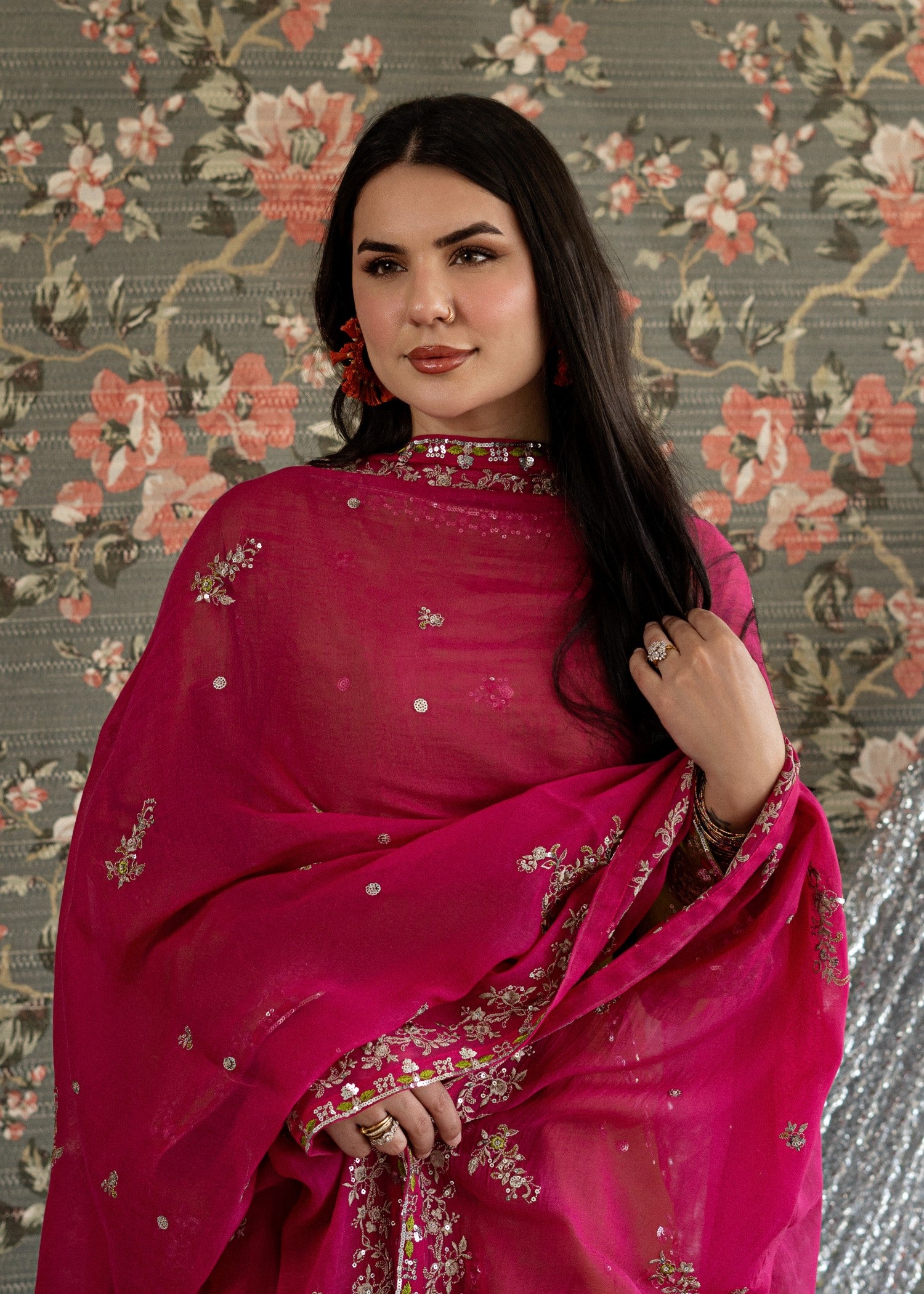 lawn Kurta Set in Shocking pink, olive green