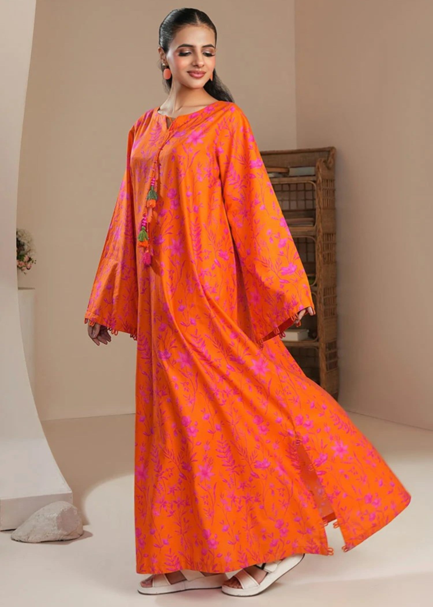 cambric Kaftan in Pumpkin orange