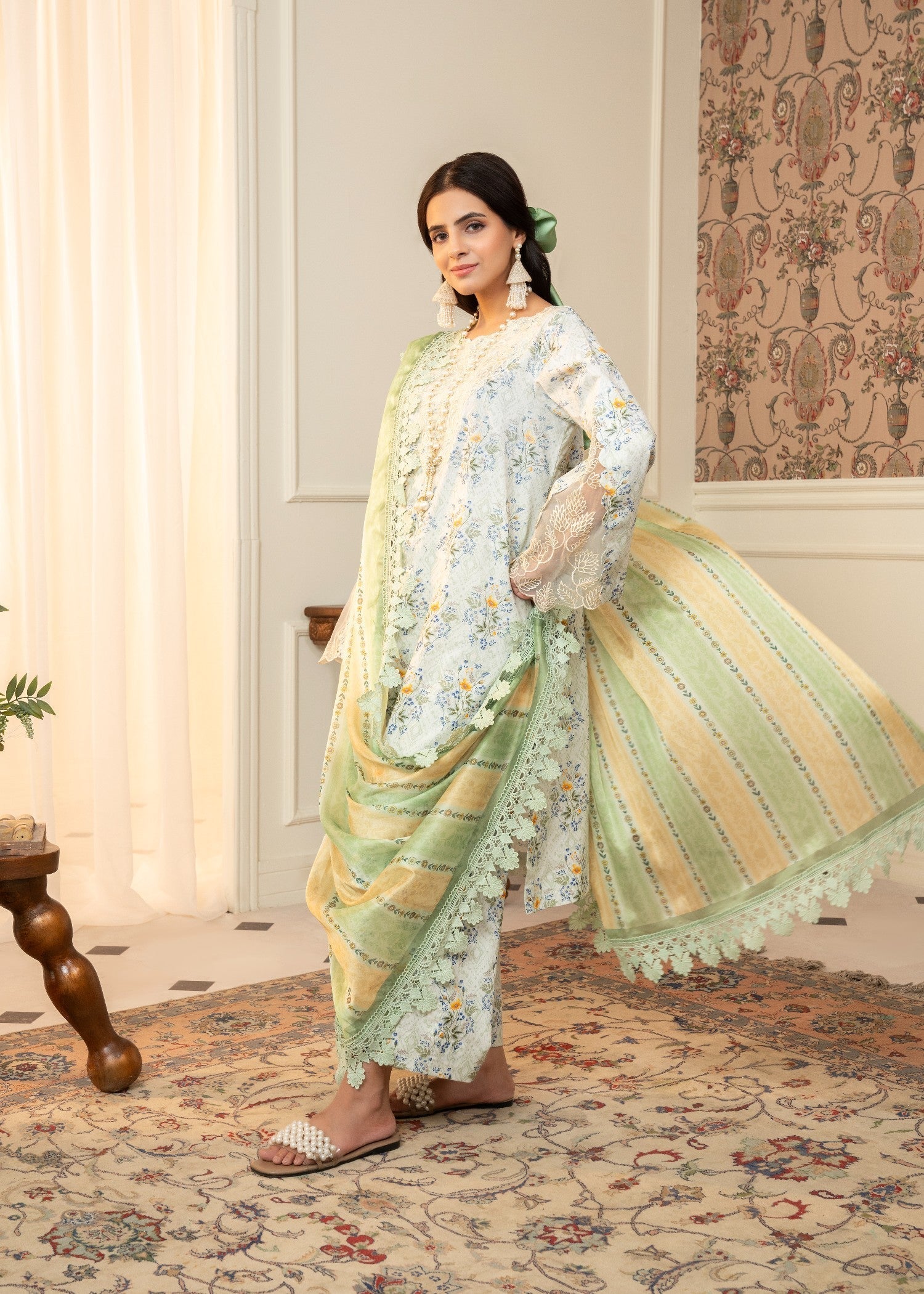 lawn cotton Kurta Set in Cloud blue