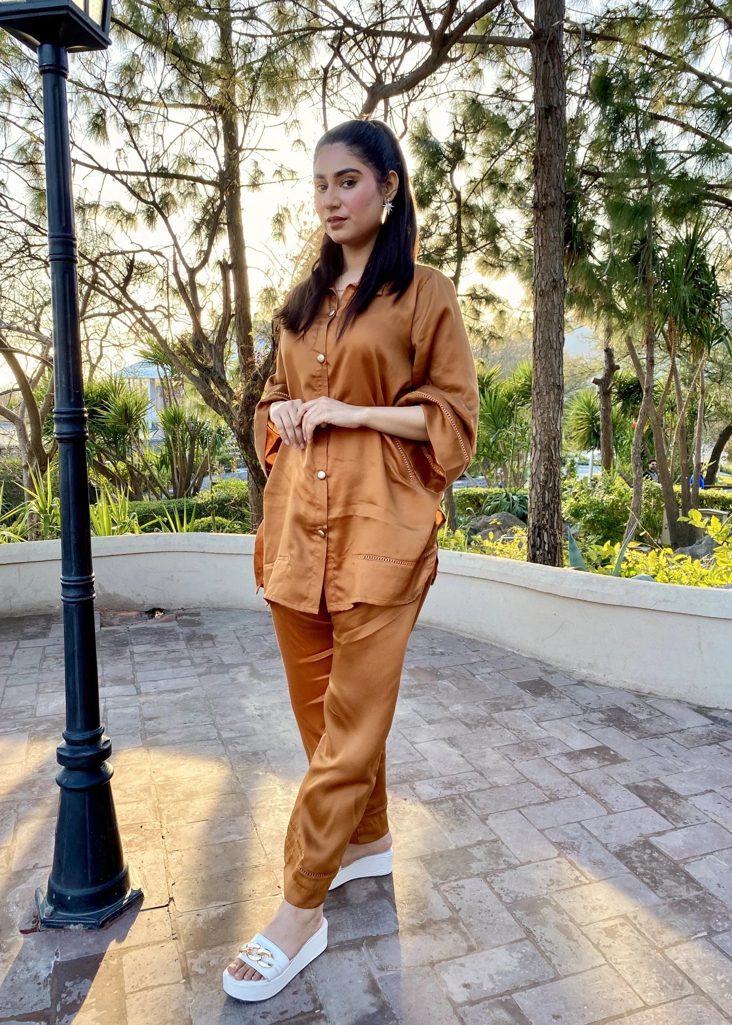 cotton Co ord Sets in Caramel brown