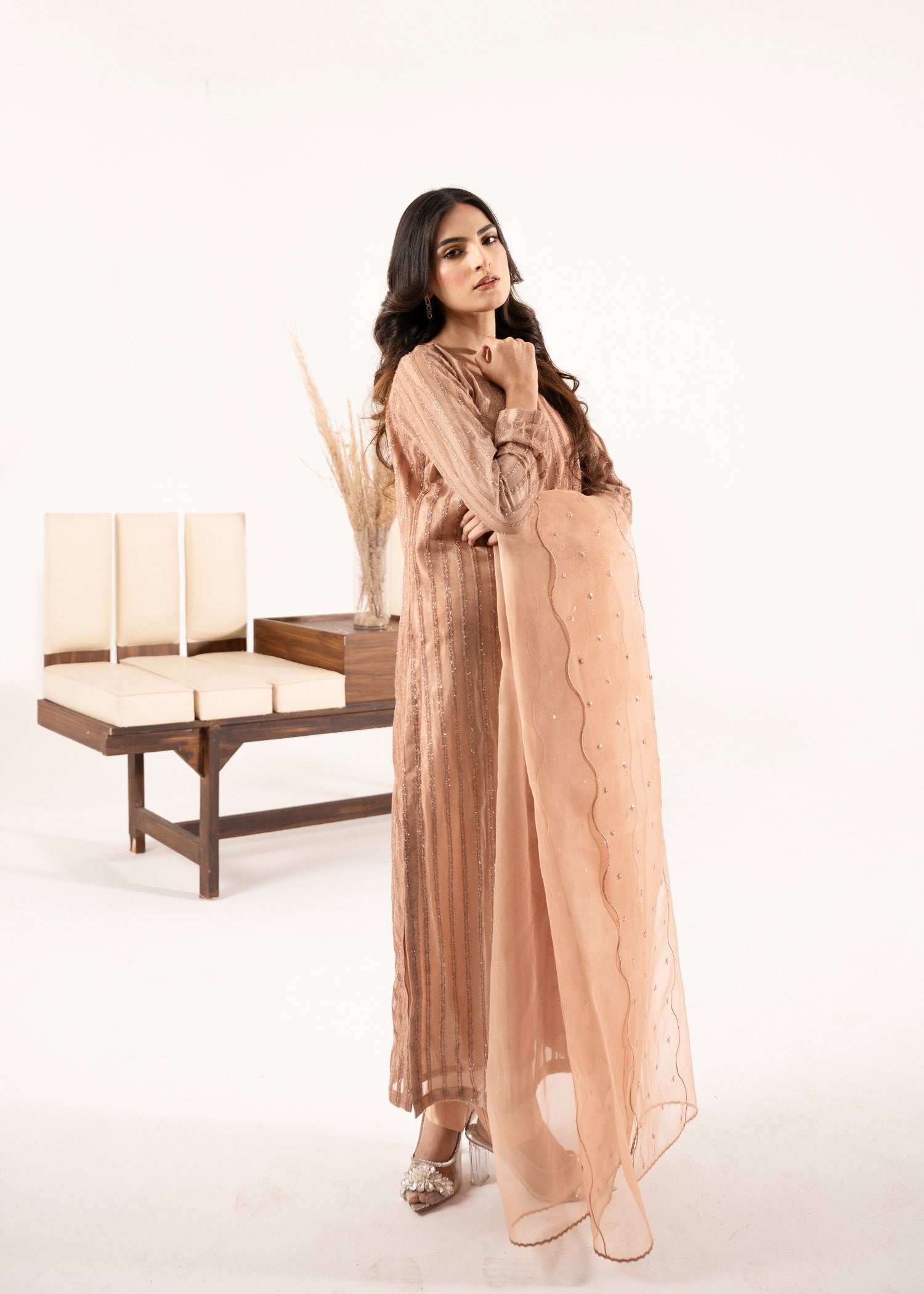 moonlight Kurta Set in Peach orange