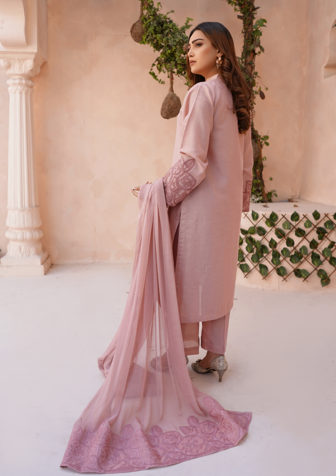 masuri Kurta Set in Tea rose pink