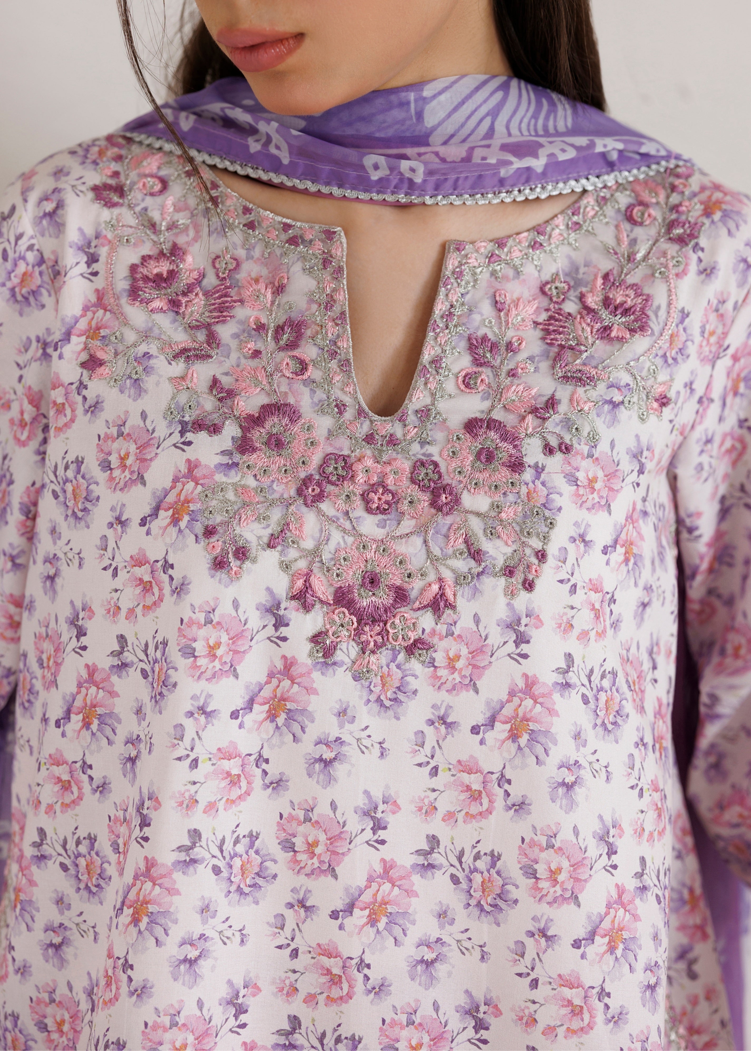 cotton Kurta Set in Lilac