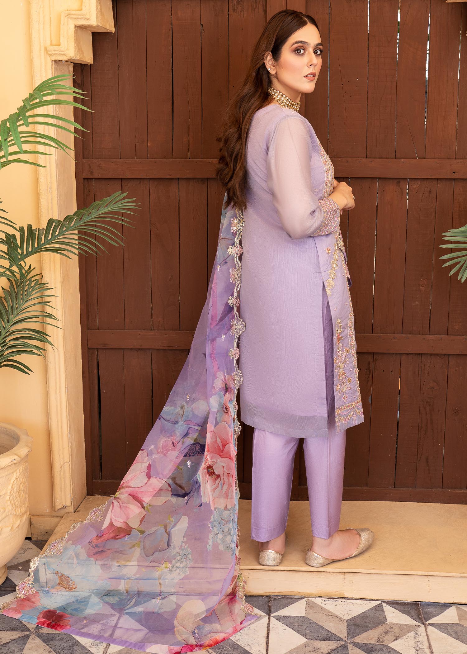 cotton net Kurta Set in Lilac