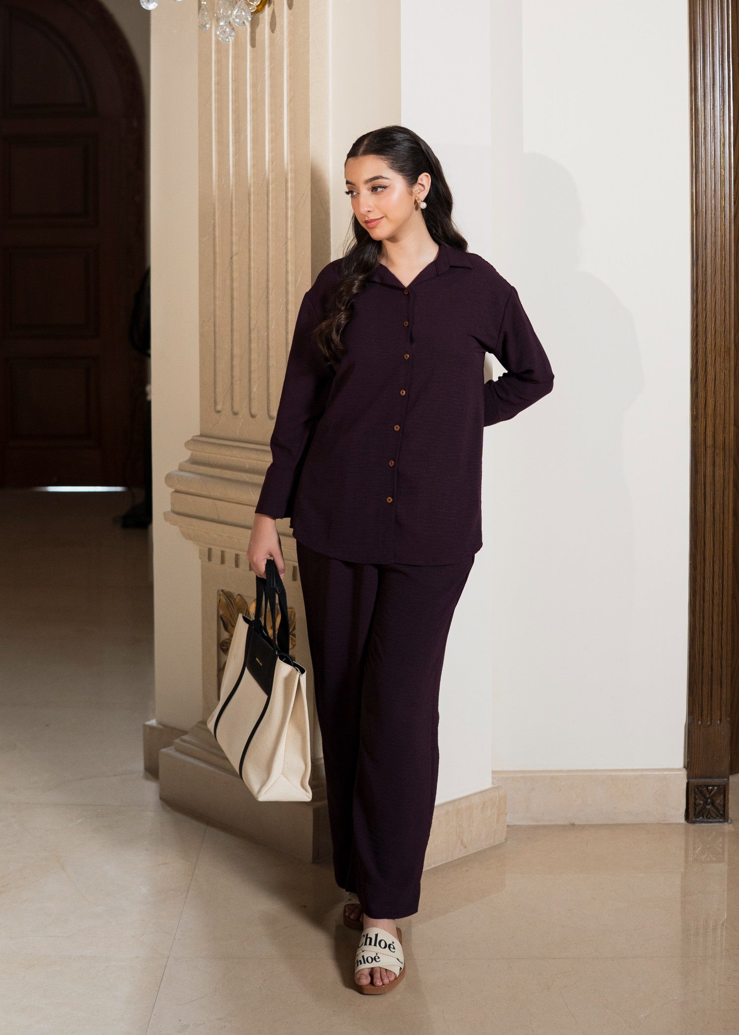 cotton-spandex Co ord Sets in Deep purple