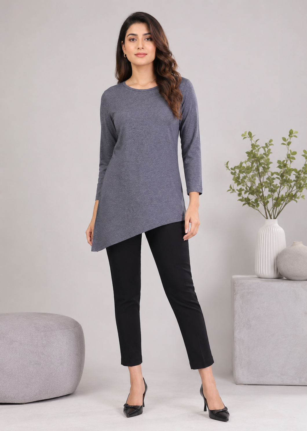 single jersey knit Top in Charcoal