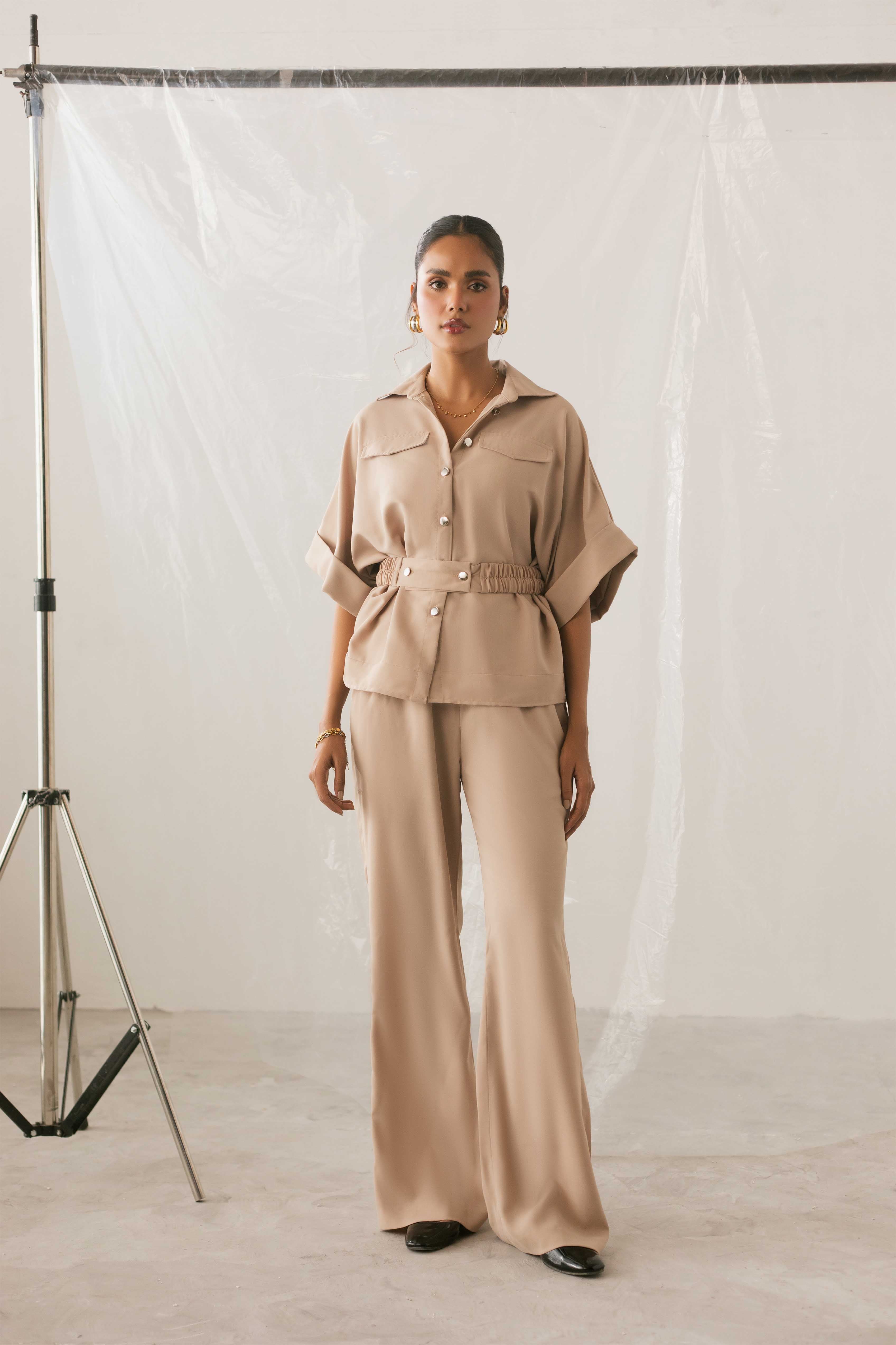 satin polyester Top in Beige