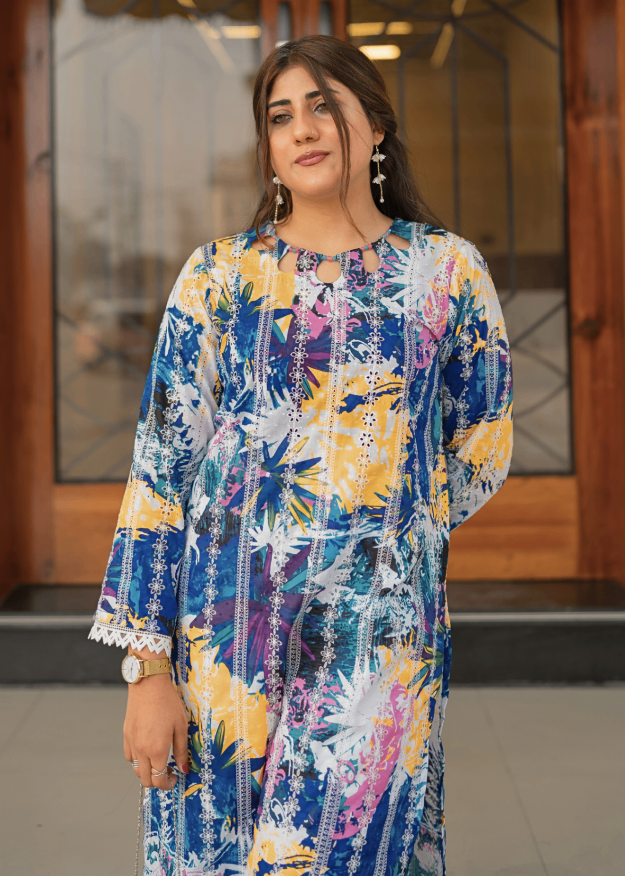chikankari cotton Kurti in Dark blue