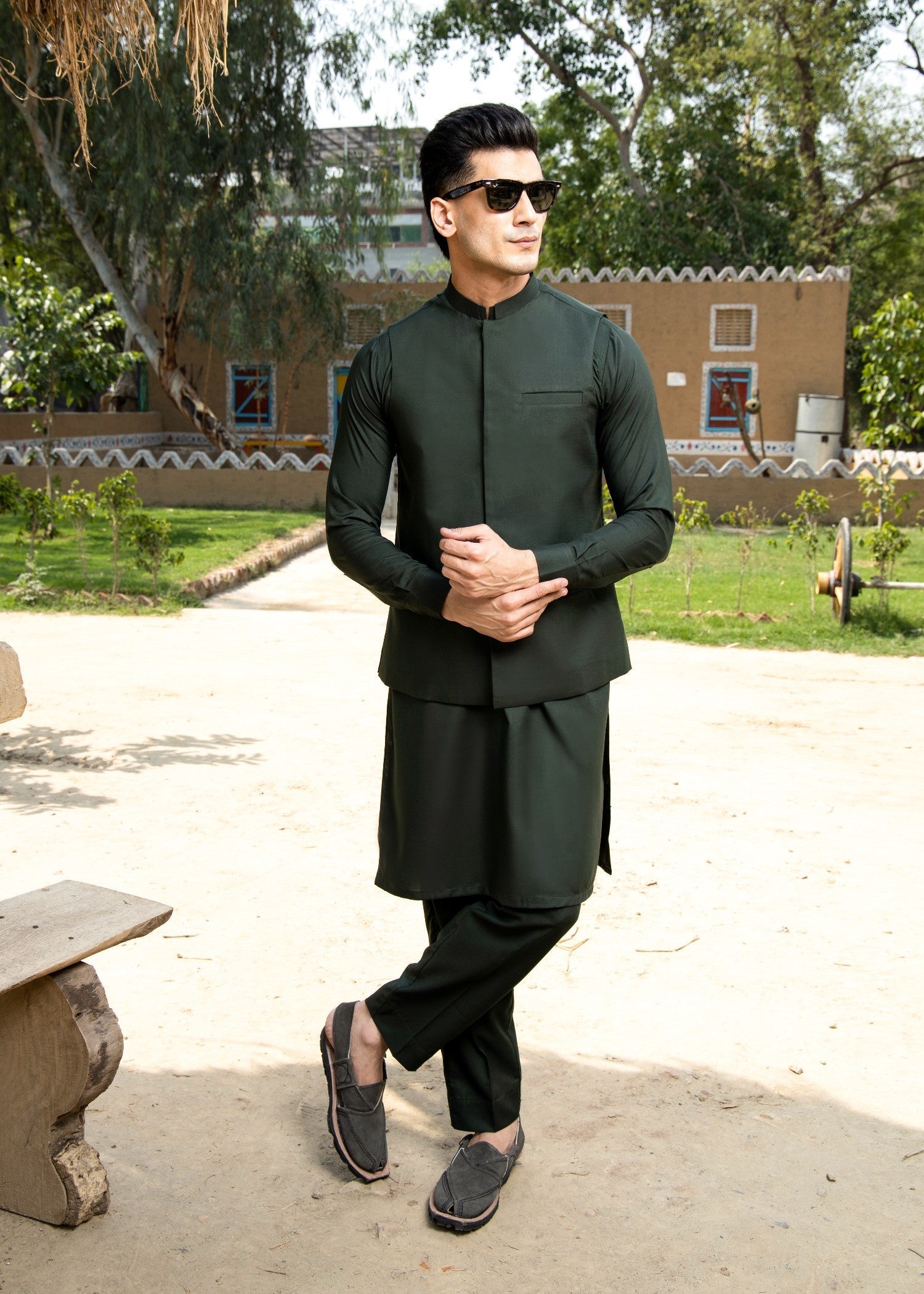 wash & wear Waistcoat in Bottle green