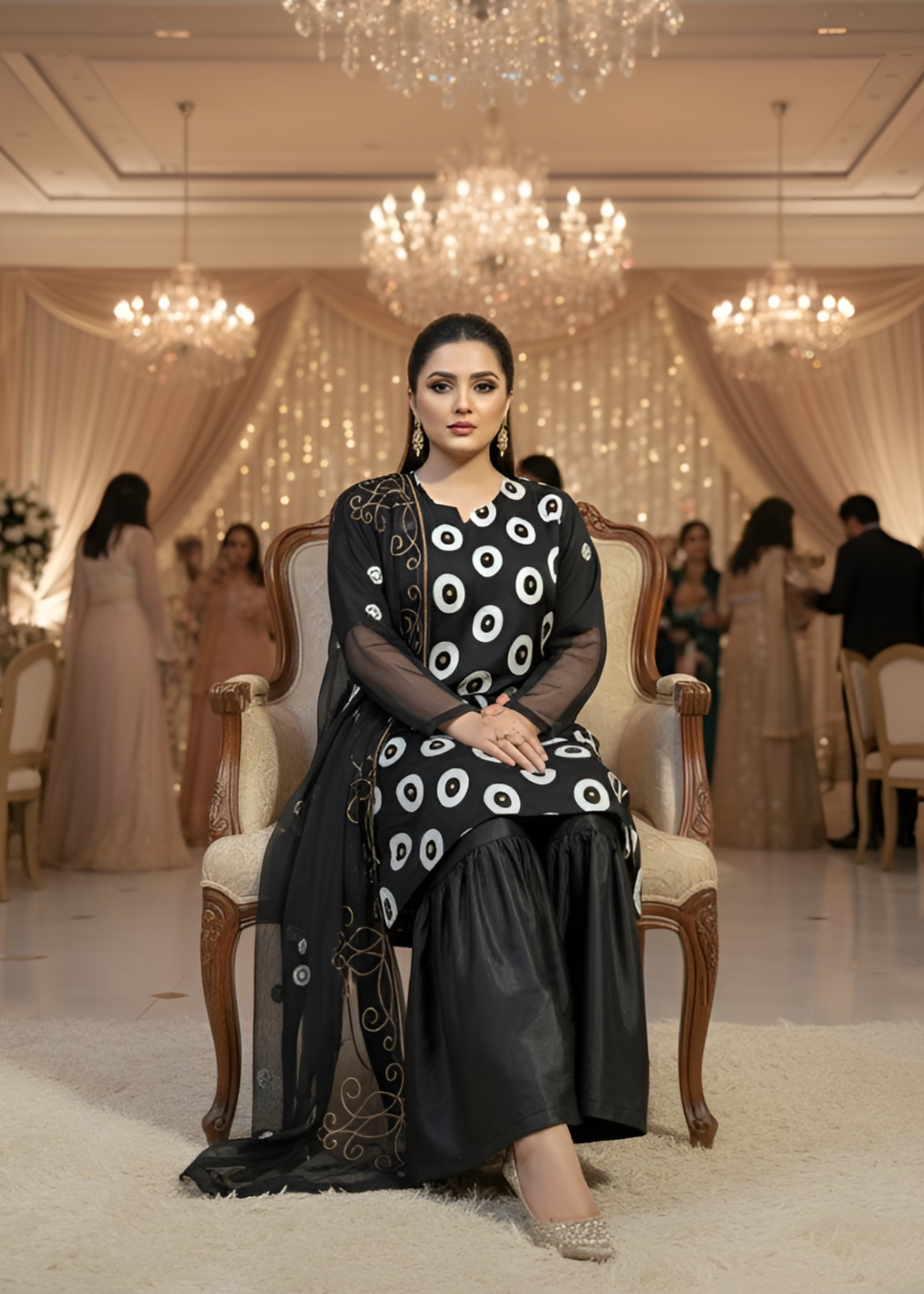 chiffon Gharara in Black