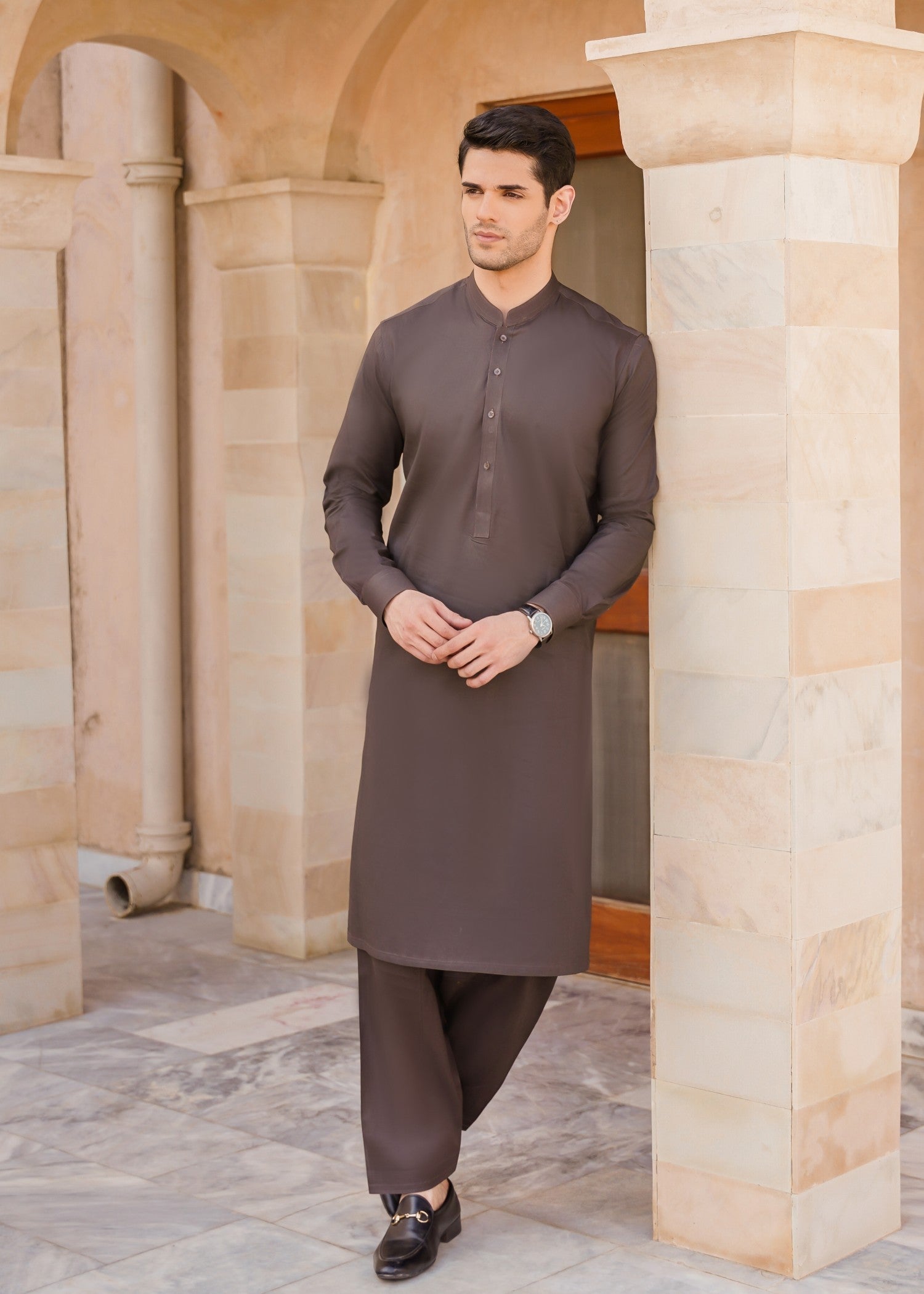 cotton Shalwar Kameez in Chocolate brown