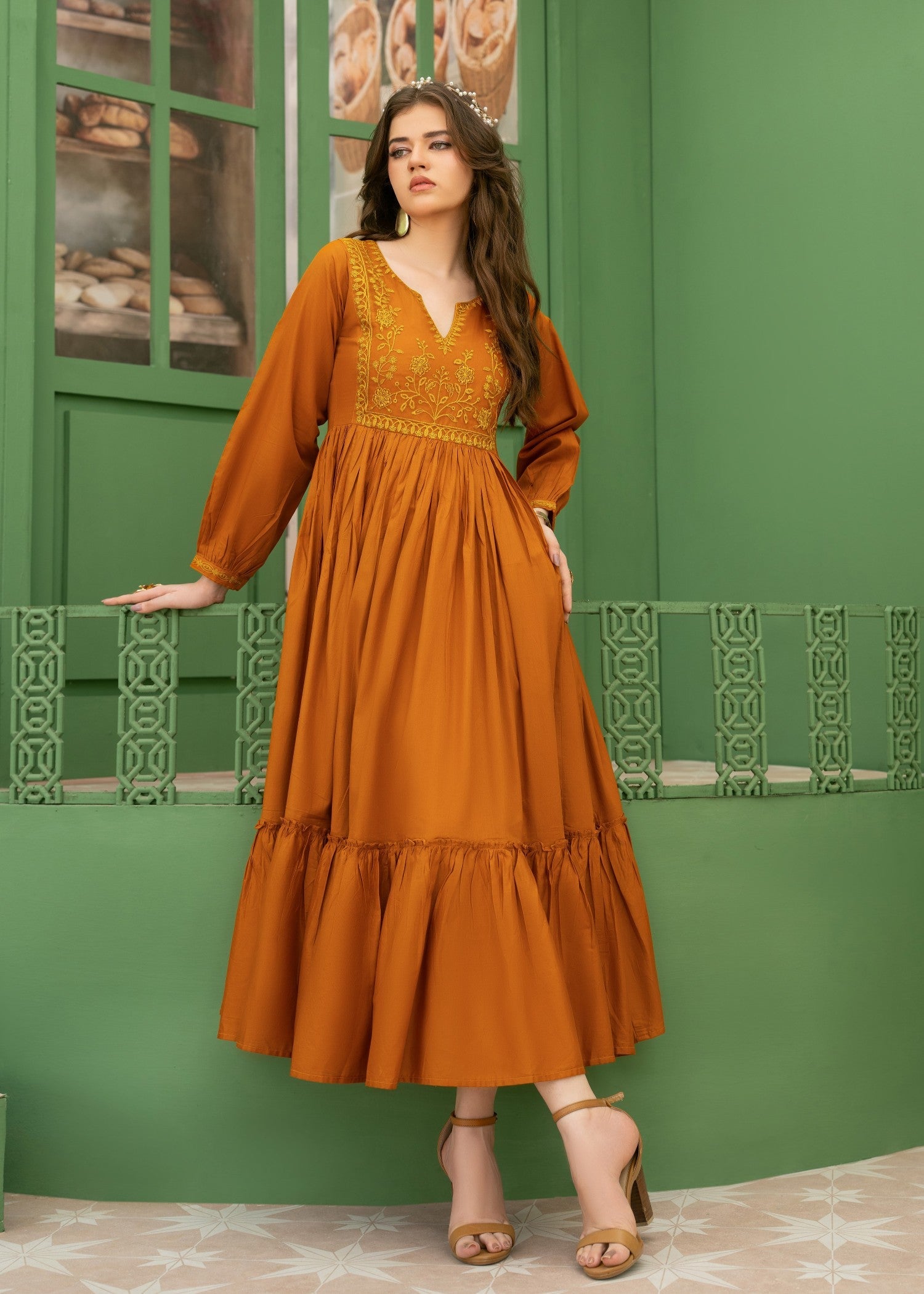 cotton Maxi in Bright orange