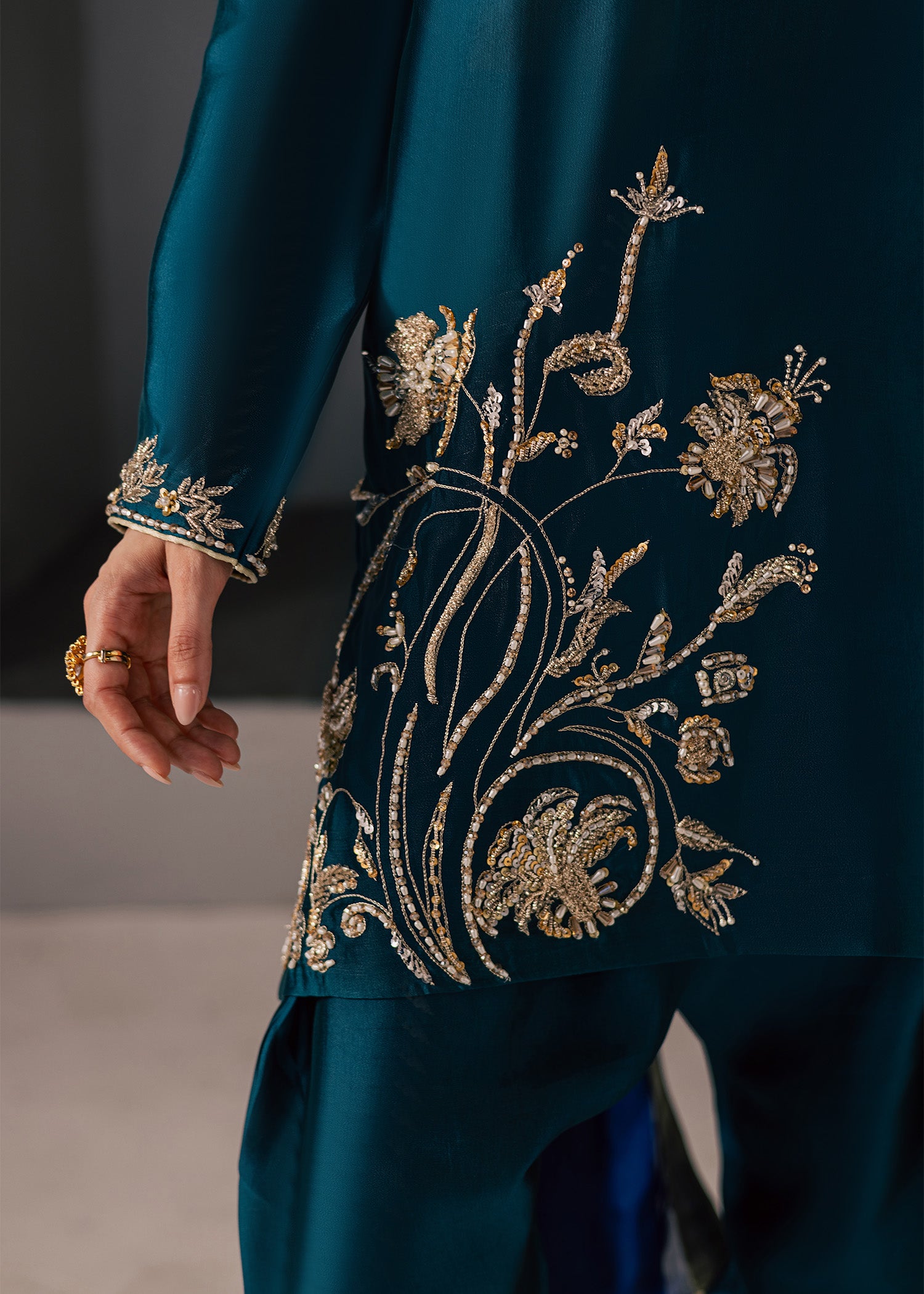 tussar silk Kurta Set in Teal