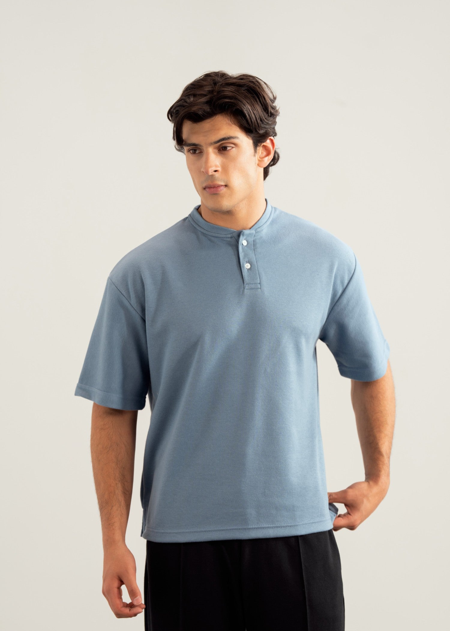 interlock knit T Shirt in Sky blue