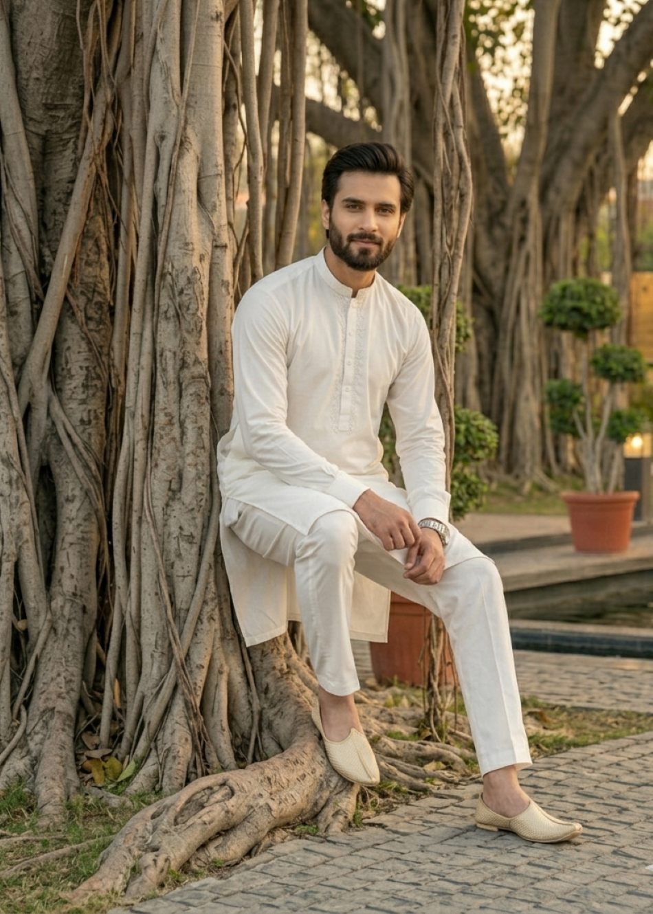 wash & wear Kurta Set in White