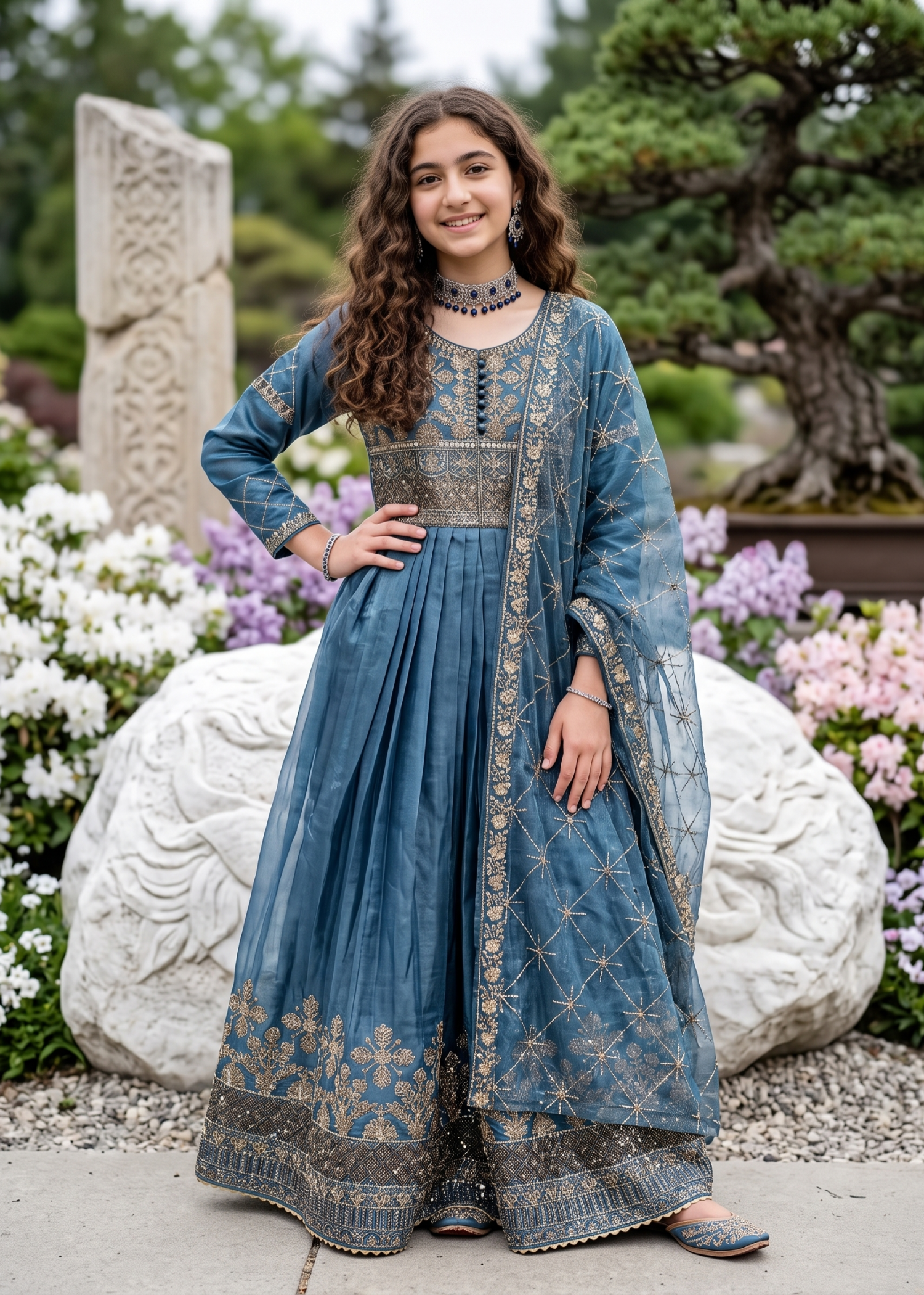tissue silk Pishwas in Teal
