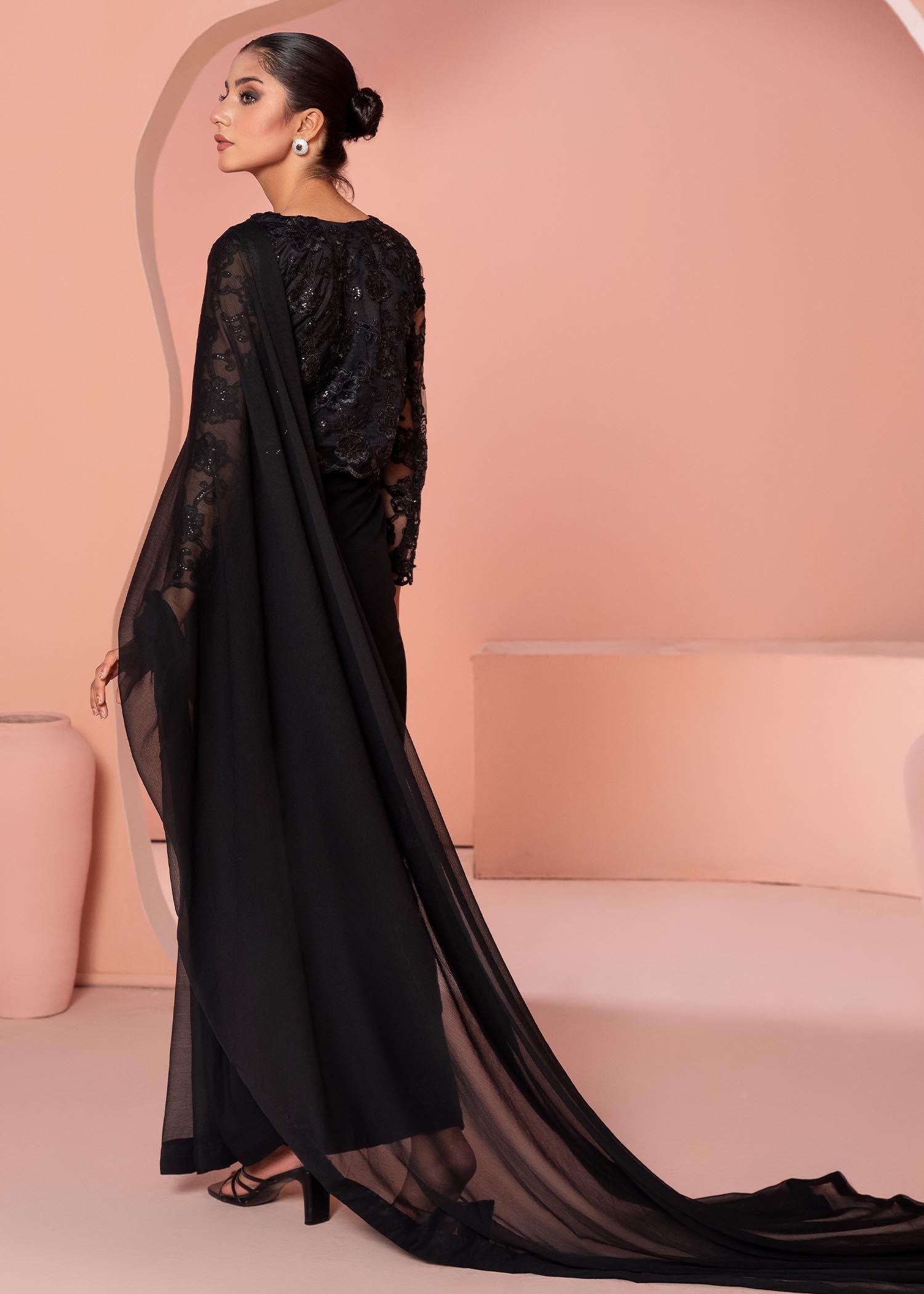 net Saree in Black