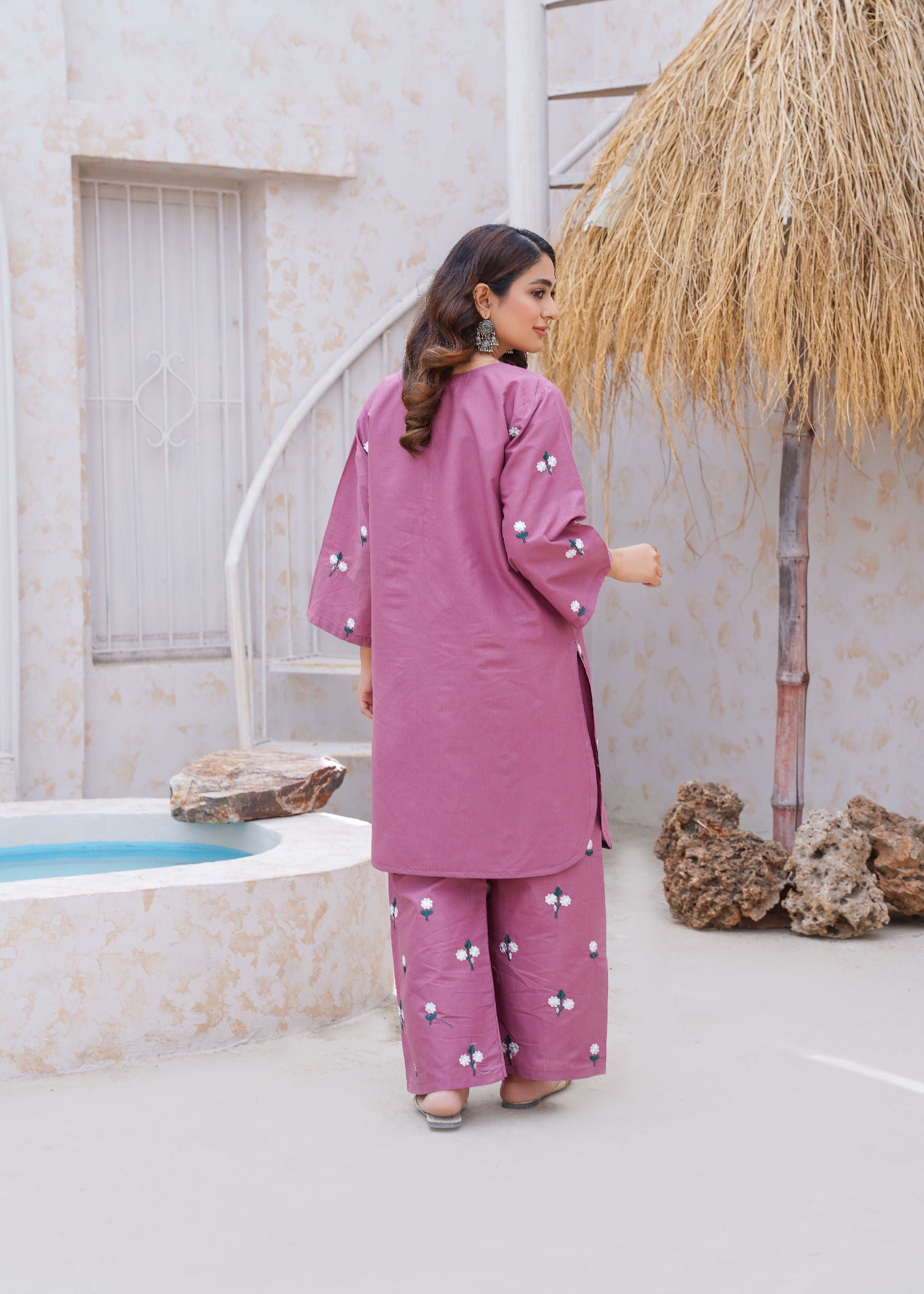 cotton dobby Kurta Set in Mauve pink