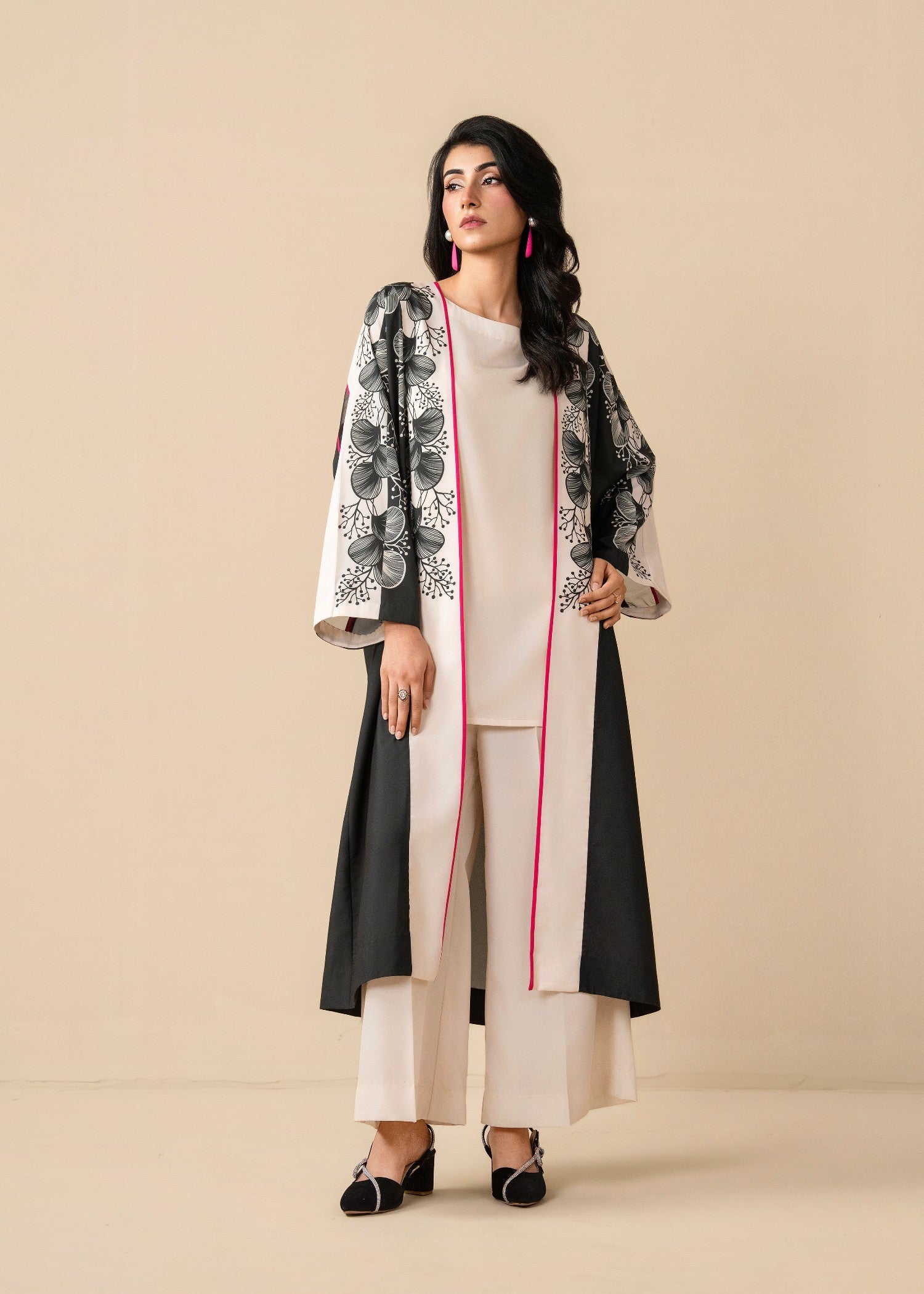 crepe Gown in Ivory, black