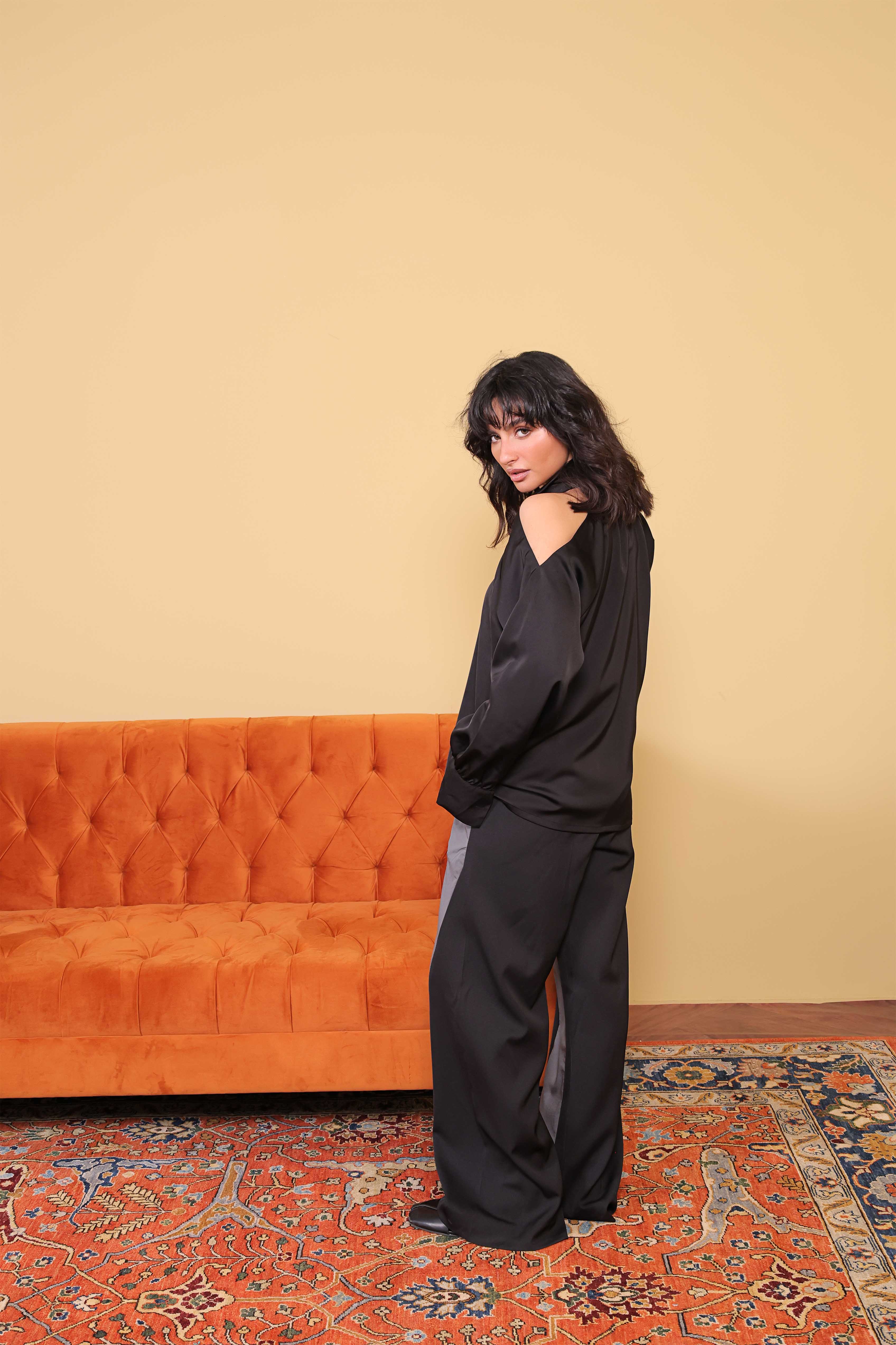 satin polyester Top in Black