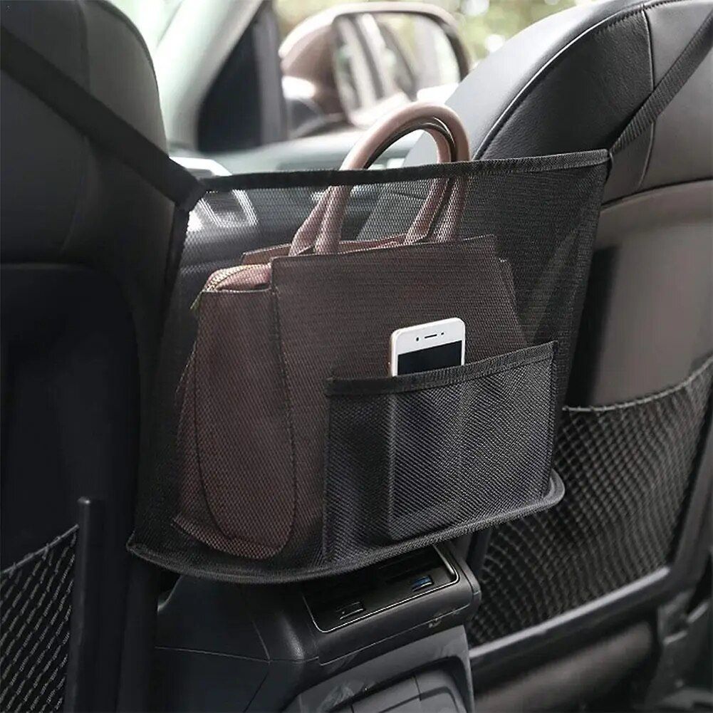 Large-Capacity Car Seat Mesh Organizer with Pet Barrier