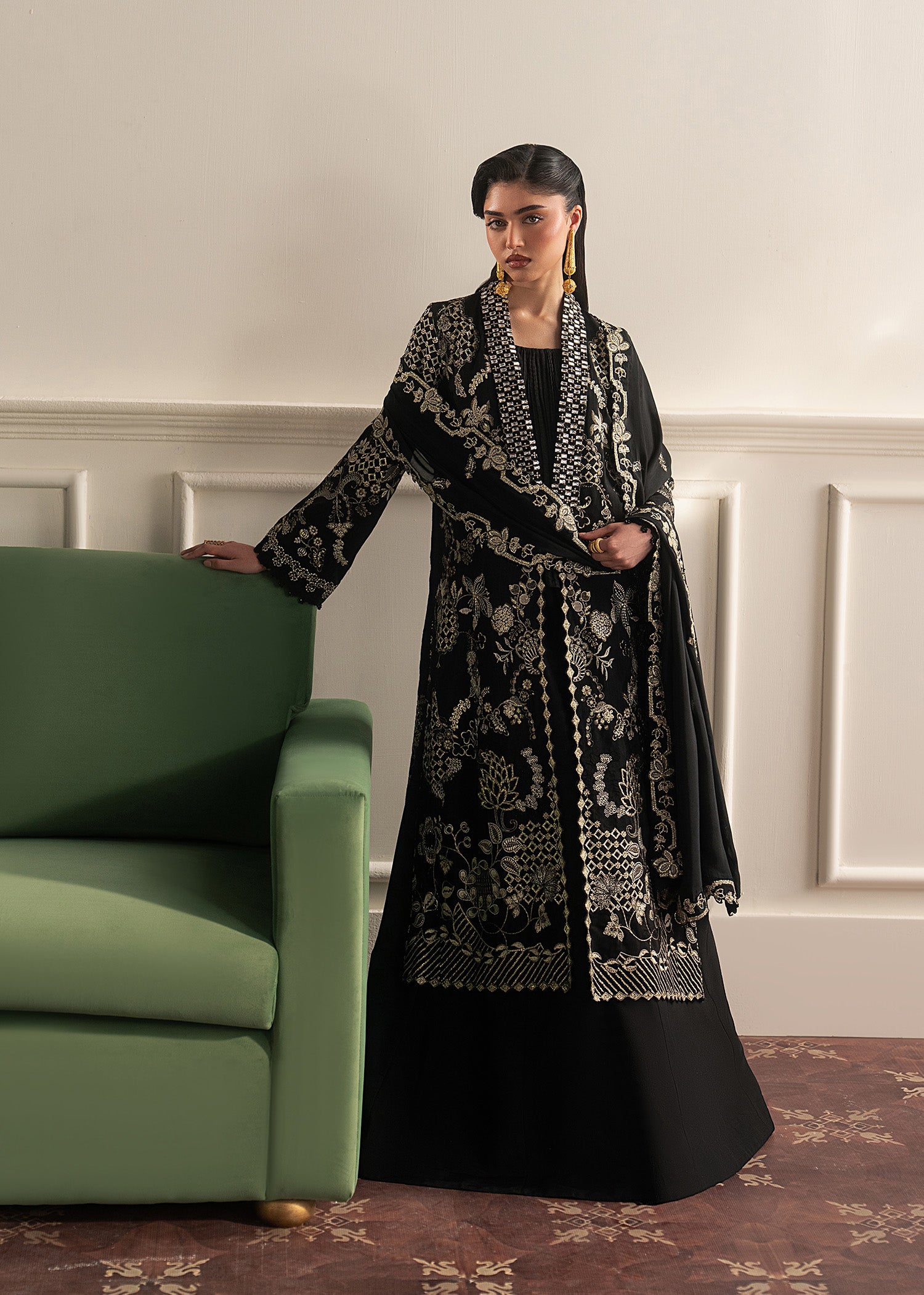korean raw silk Sharara in Black