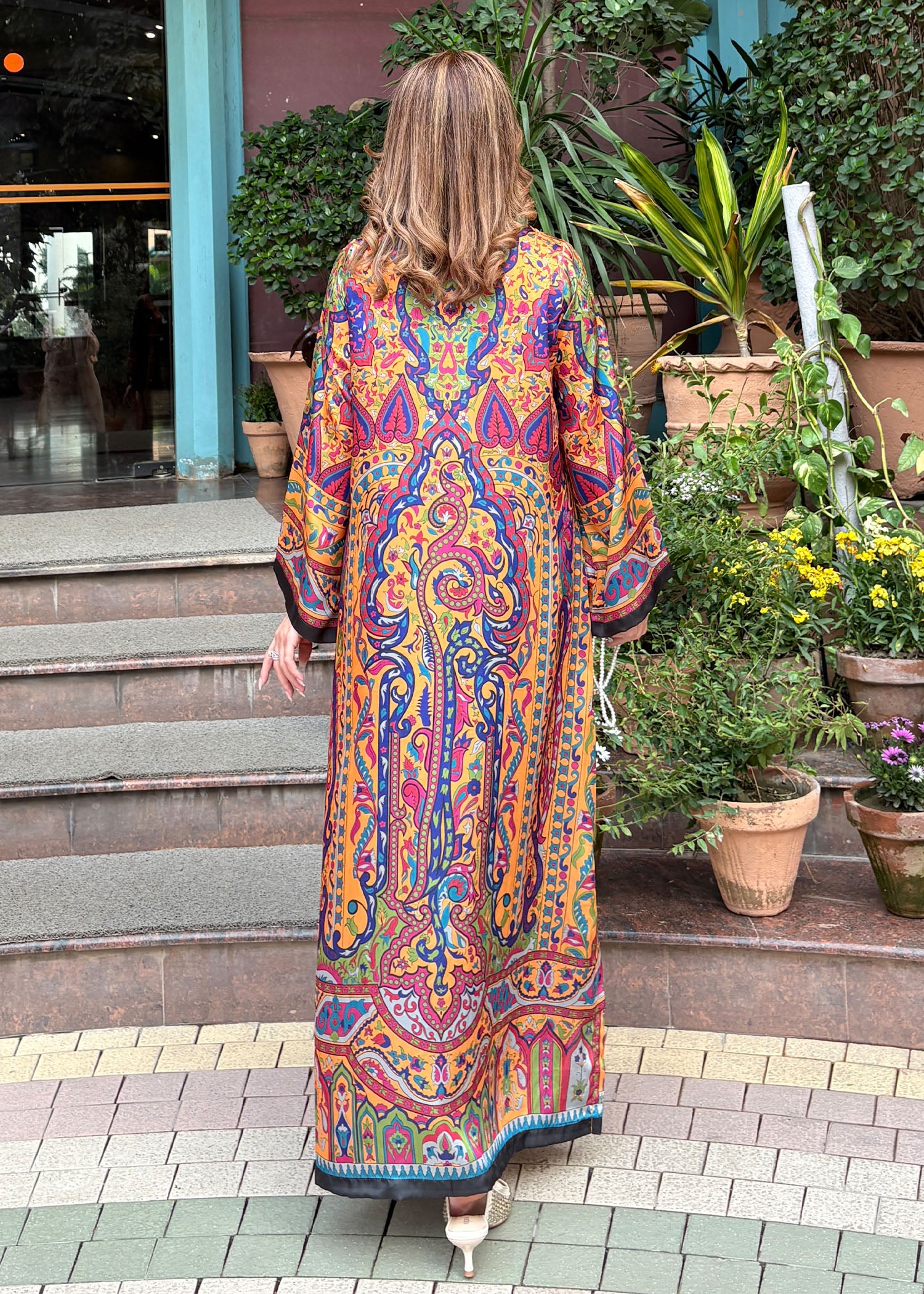 satin silk Kaftan in Multi