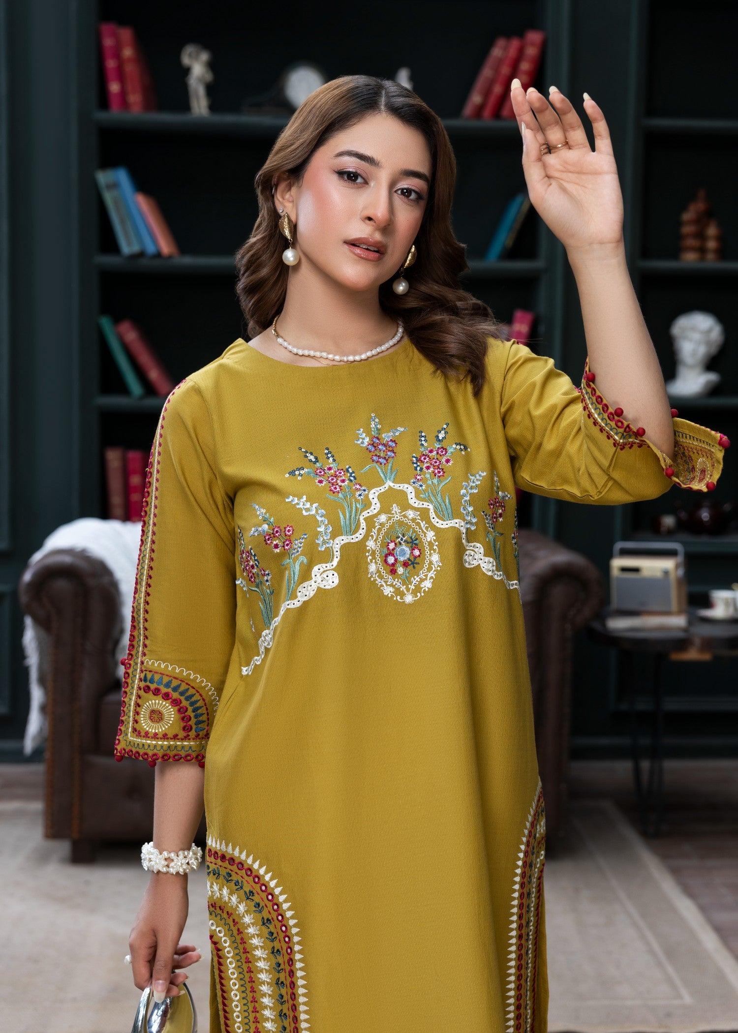lawn cotton Kurta Set in Saffron