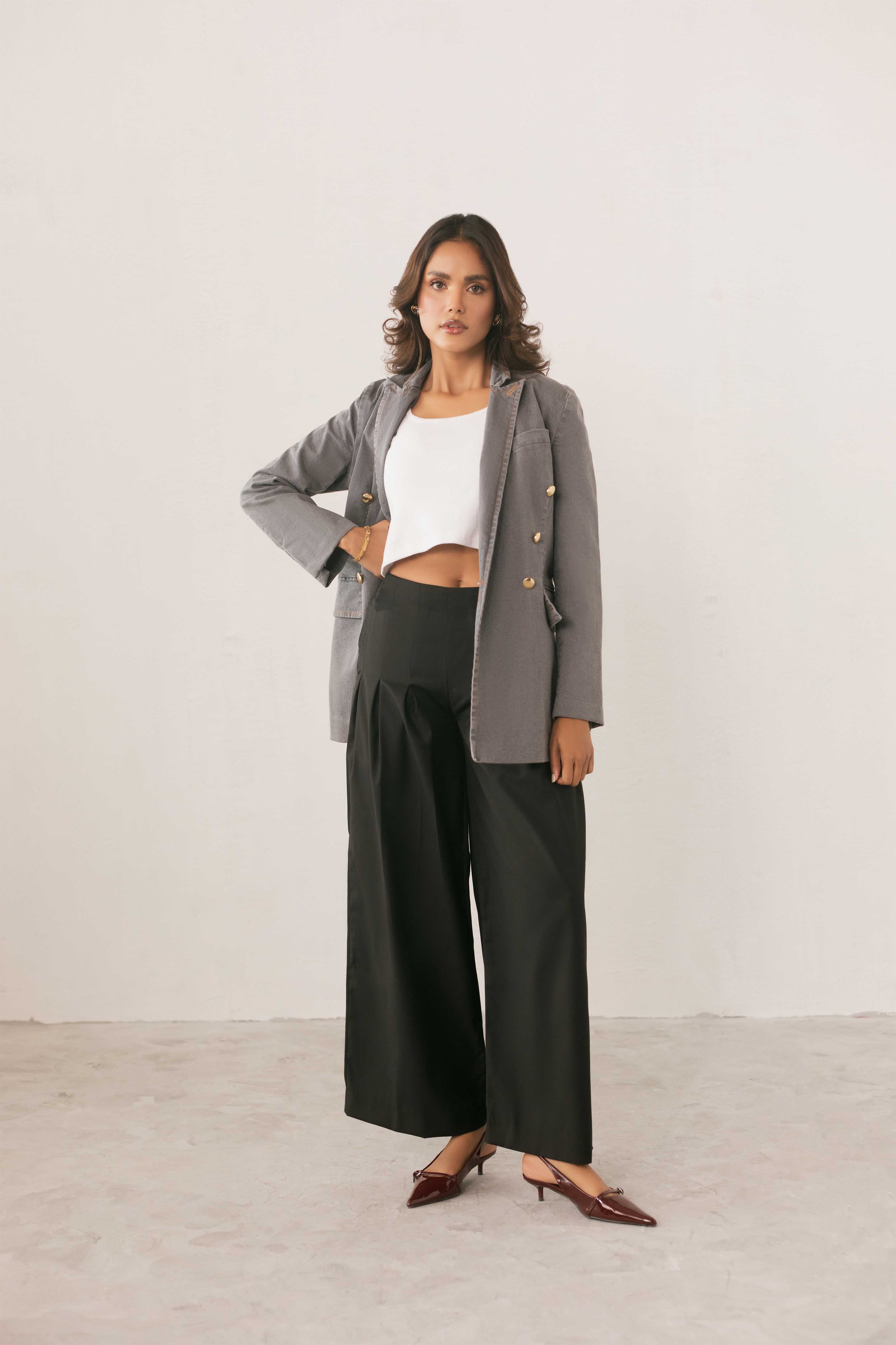 polyester nylon Trousers in Black