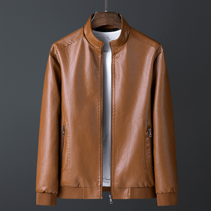 Stand up Collar Casual Spring and Autumn Leather Jacket