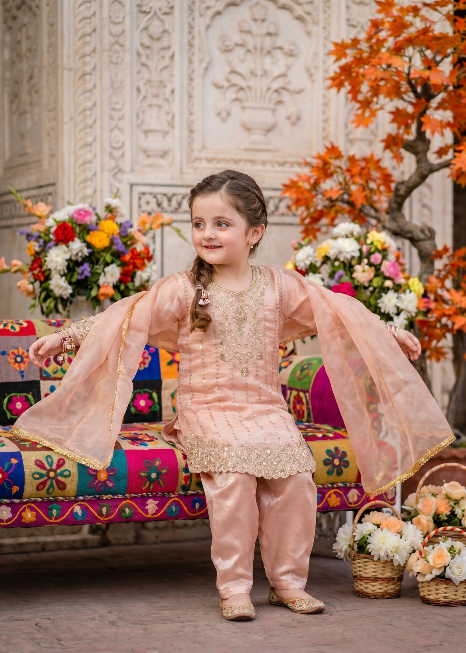 tissue silk Kurta Set in Rose pink