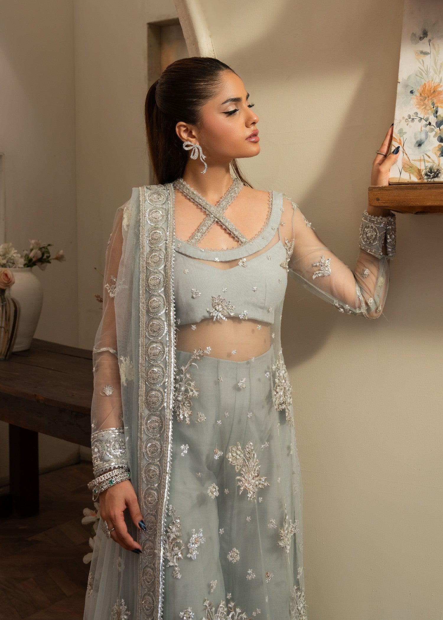 silk Sharara in Steal grey