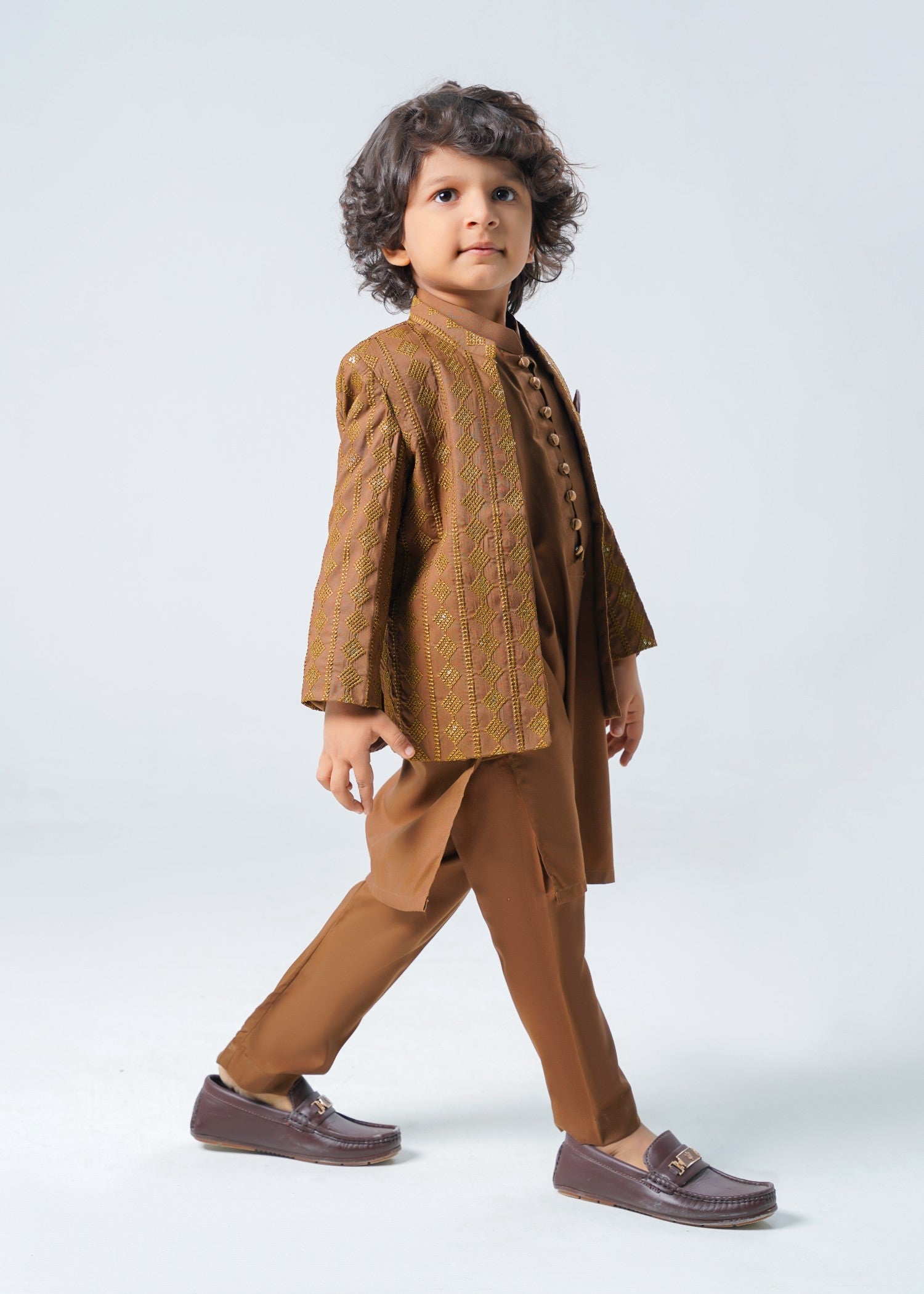 raw silk Prince Coat in Brown