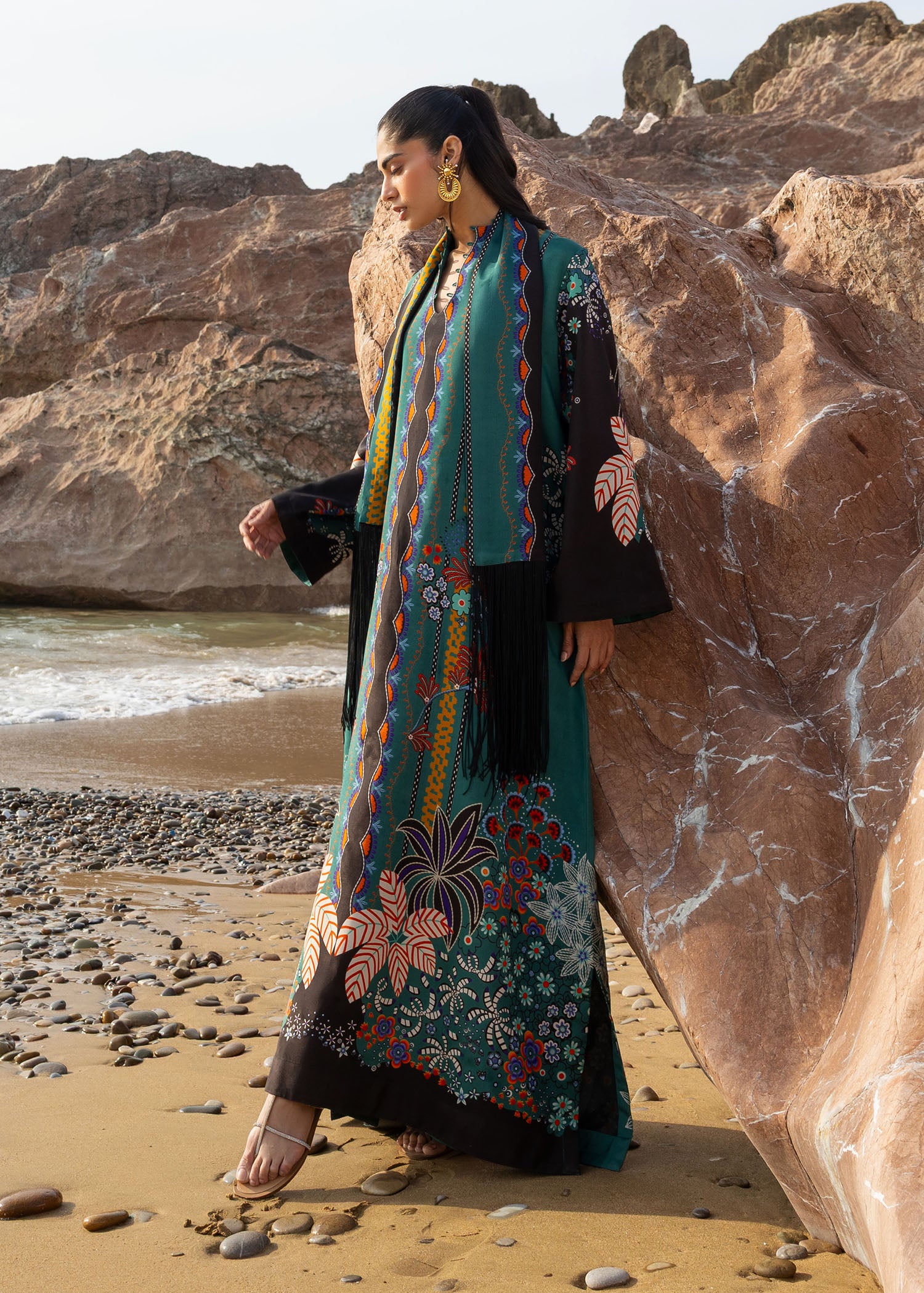silk grip Kaftan in Emerald green