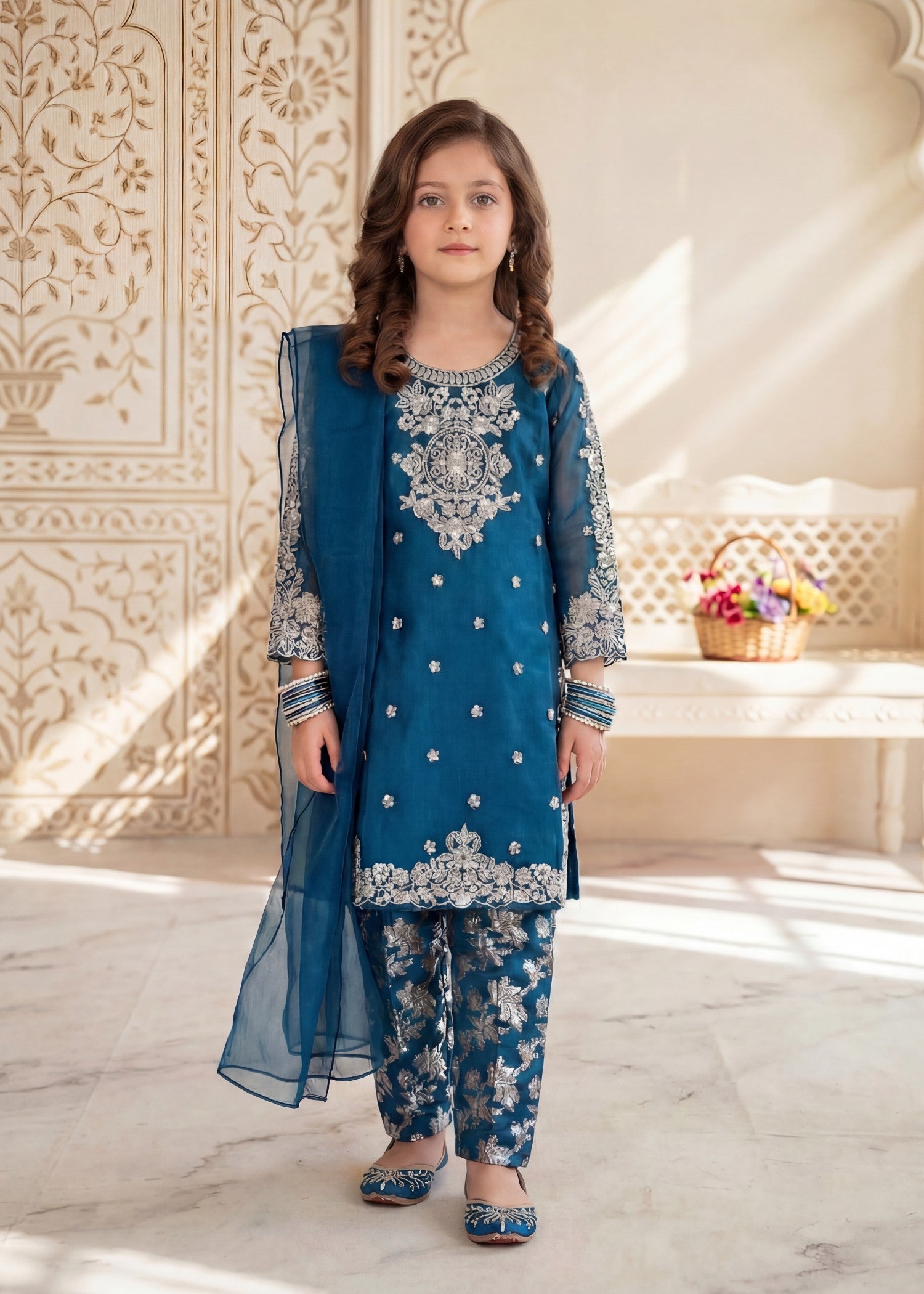 organza Kurta Set in Bondi blue