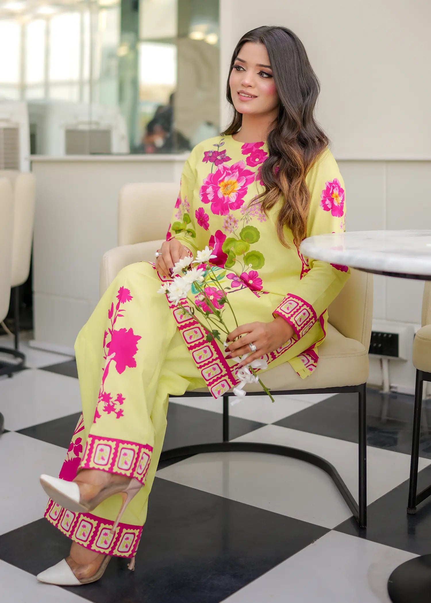 lawn Co ord Sets in Lemon, cherry blossom pink, shocking pink