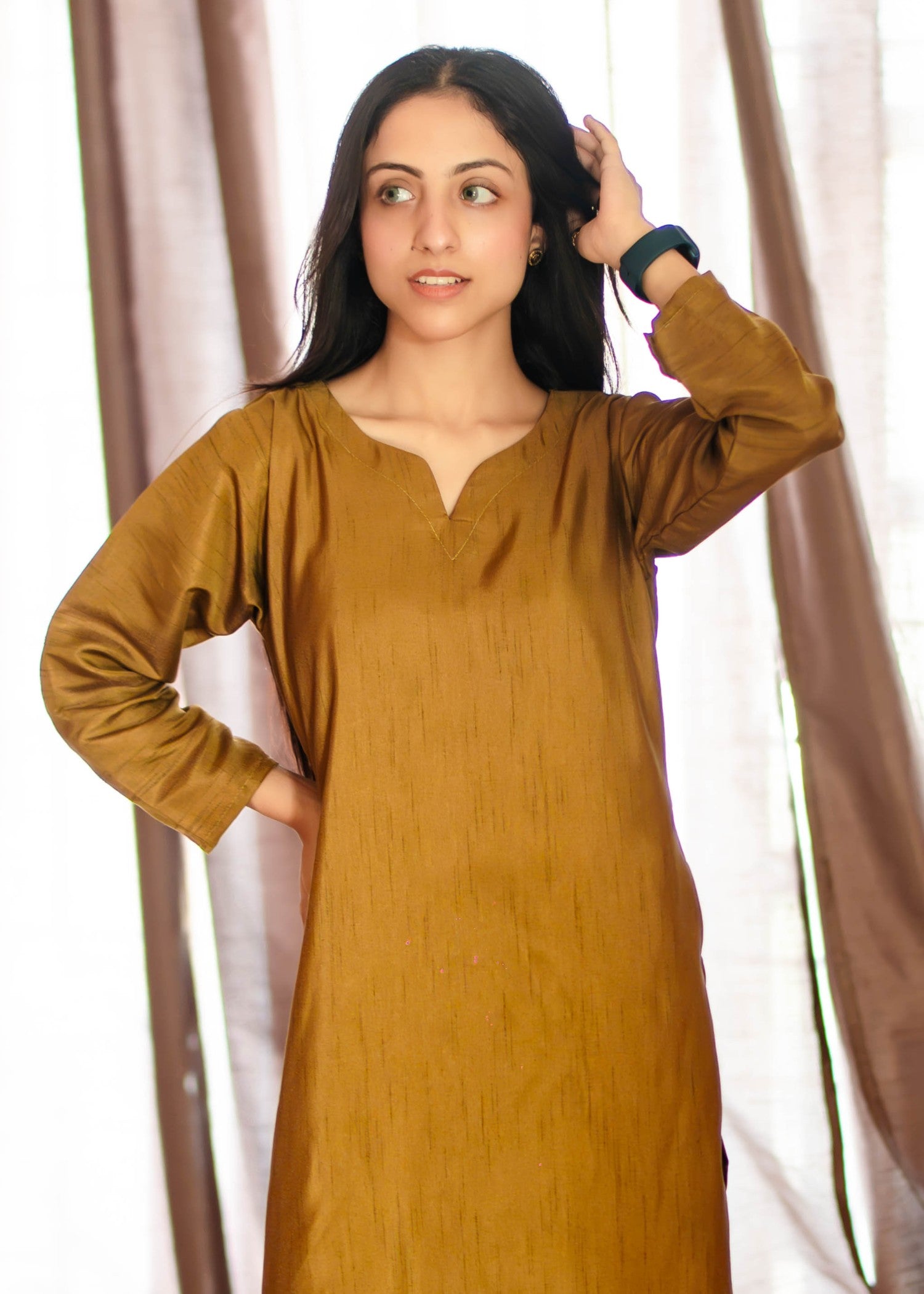 viscose raw silk Co Ord Sets in Russet brown