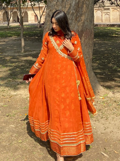 chiffon Angrakha in Orange