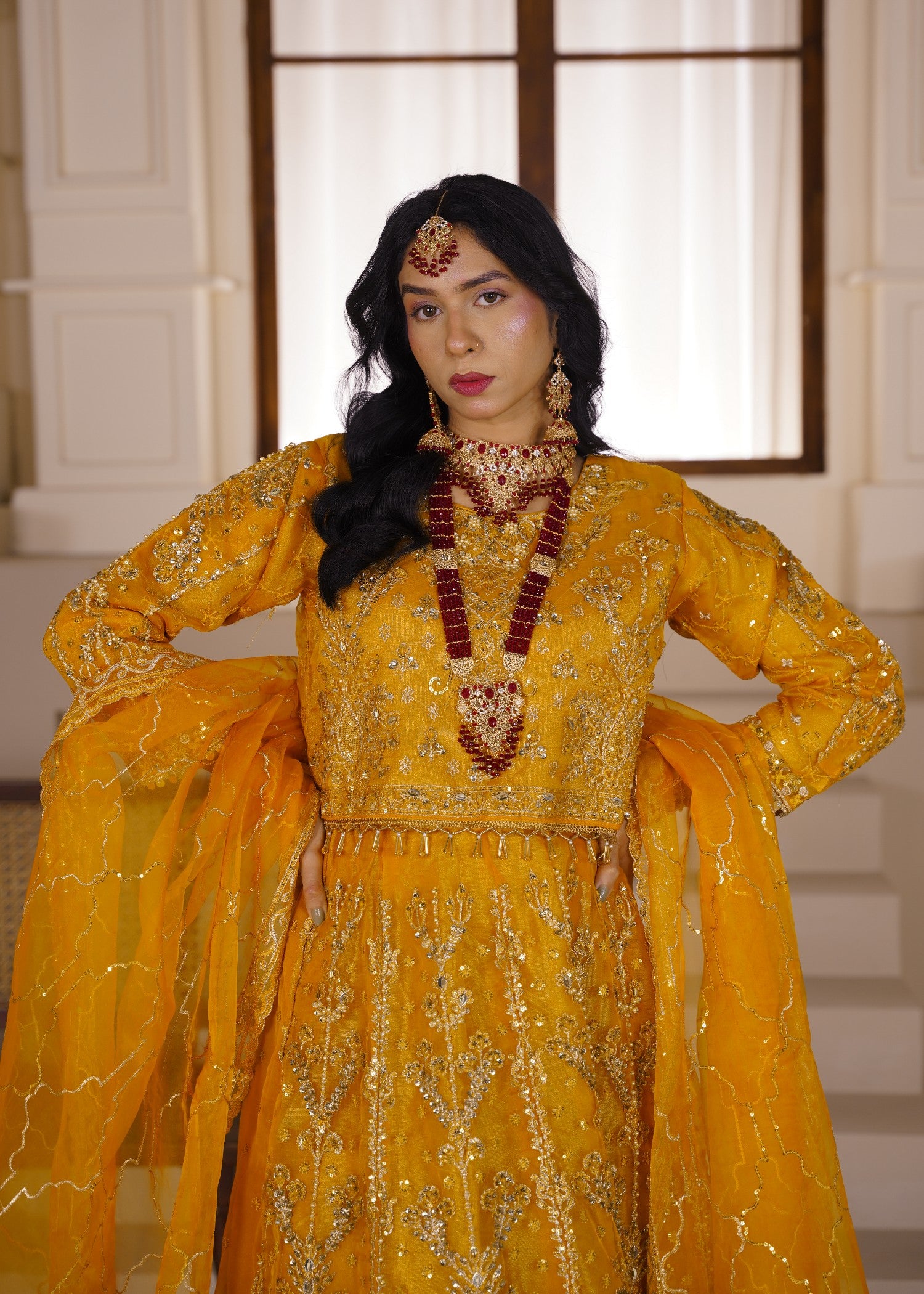 organza Lehenga in Marigold