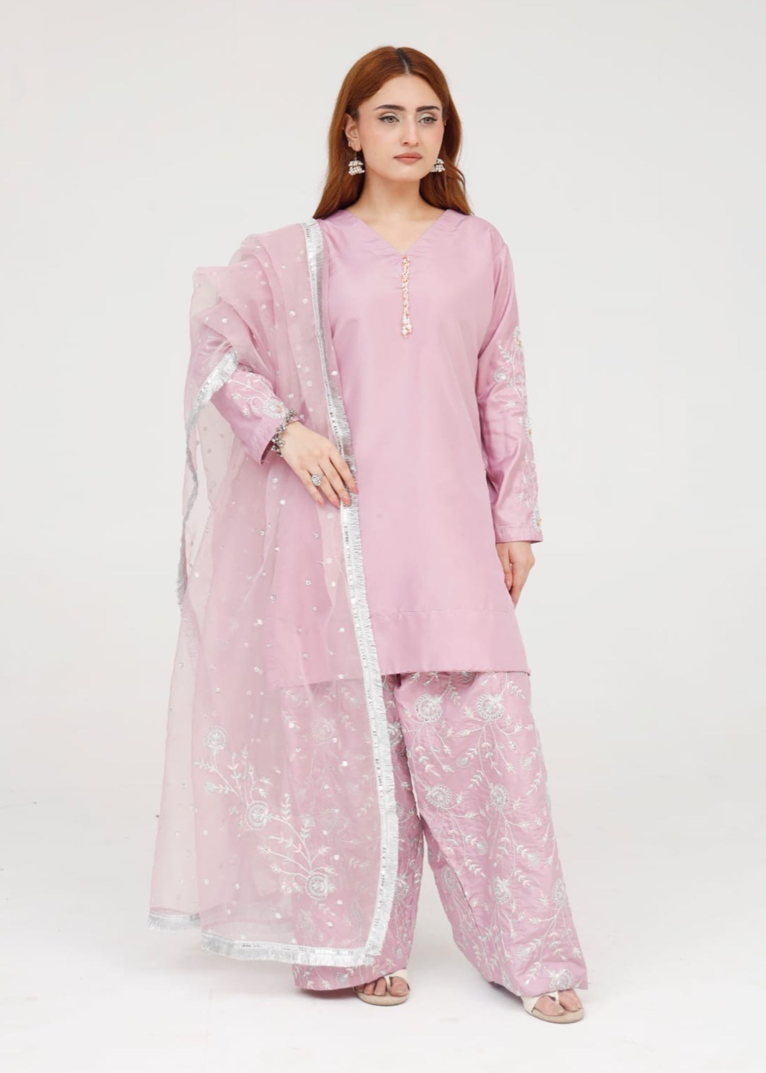 silk Kurta Set in Mauve pink