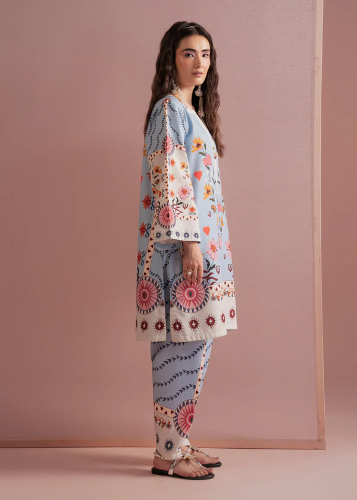 twill khaddar Co Ord Sets in Light blue