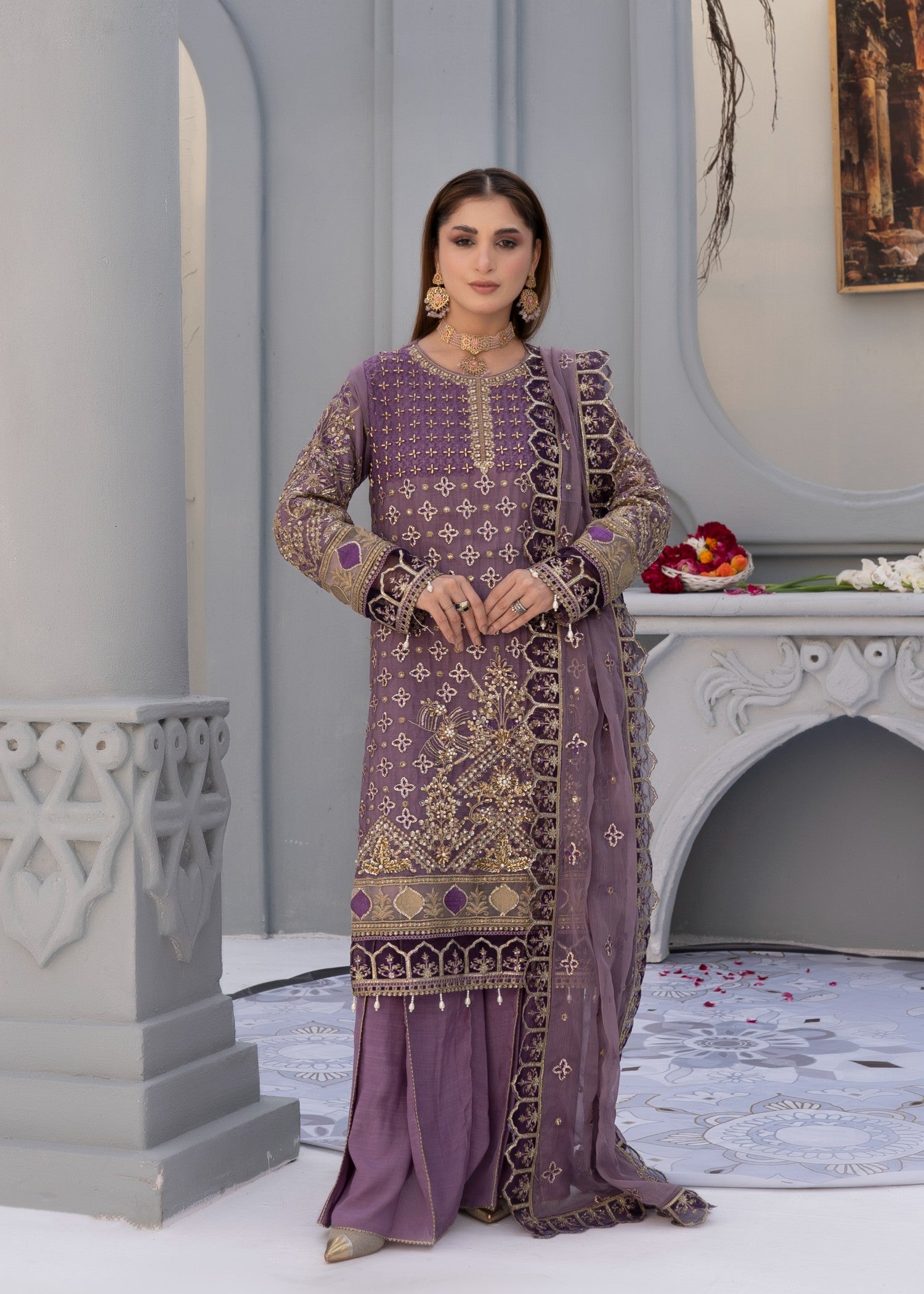 chiffon Sharara in Mulberry