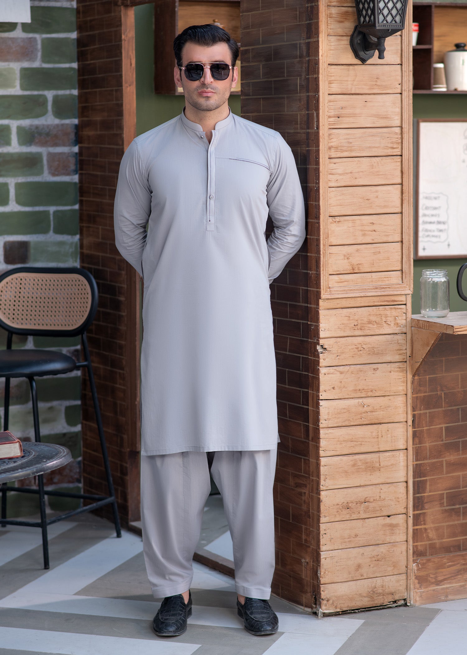 cotton Shalwar Kameez in Smoke grey