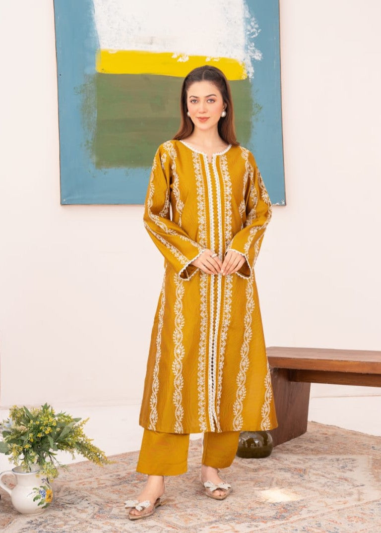 khaddi net Kurta Set in Gold