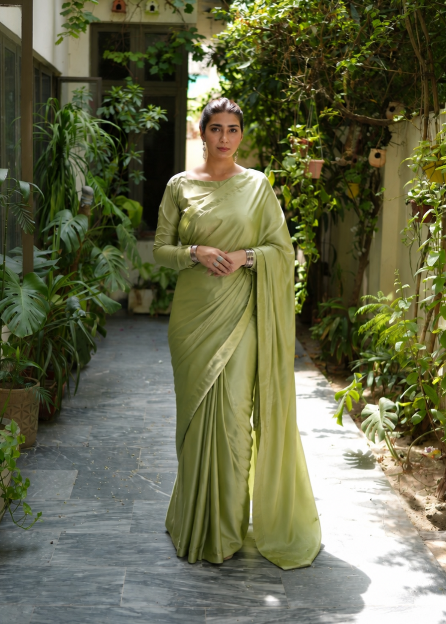 silk Saree in Pistachio green