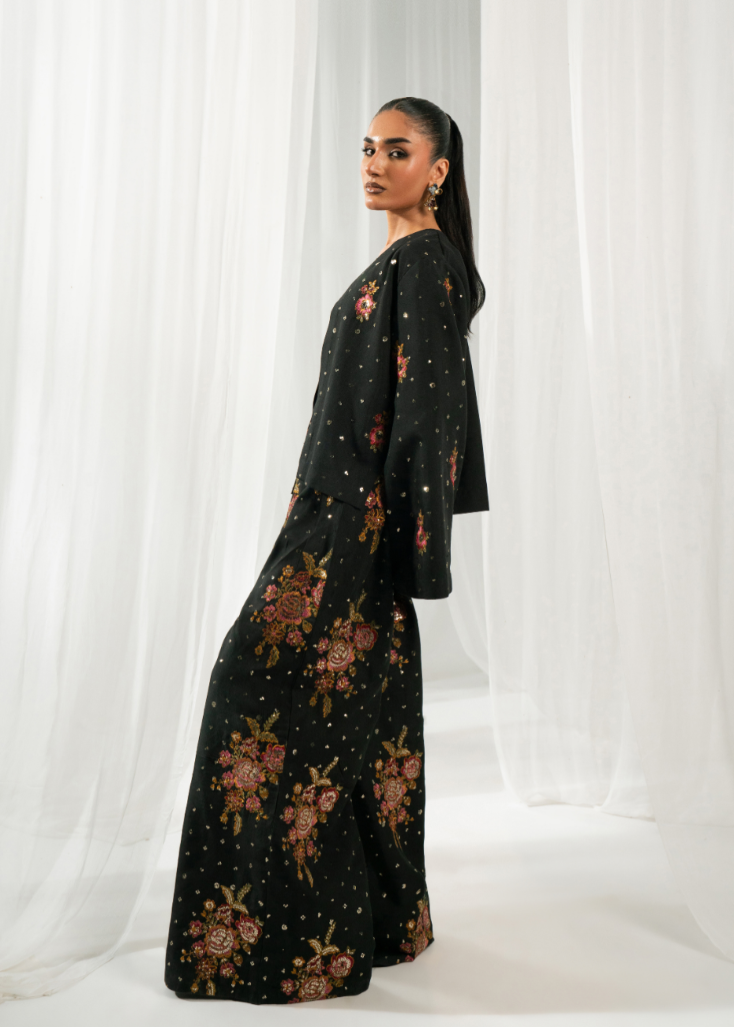 viscose thai silk Co Ord Sets in Black
